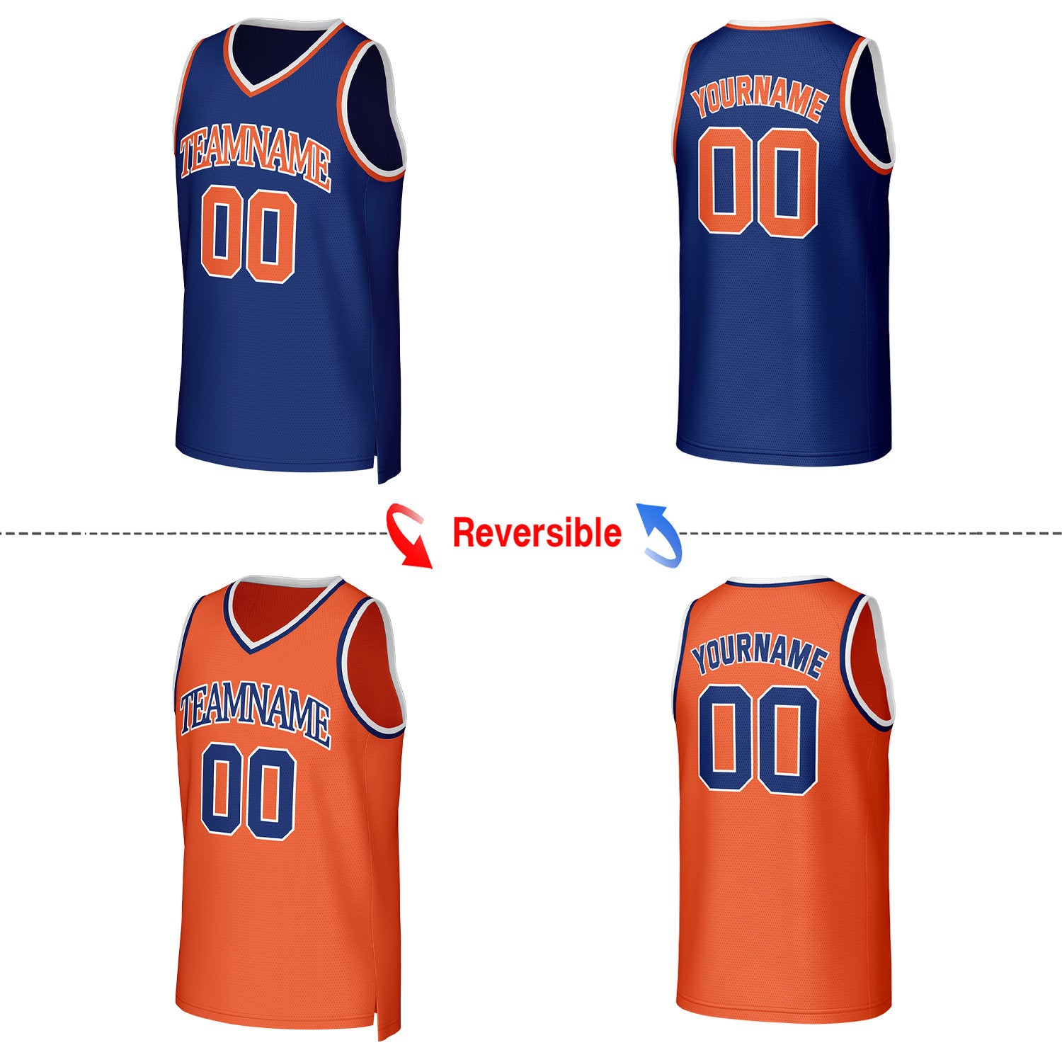 Custom Blue & Orange Reversible Basketball Jersey | Personalized Team Uniform