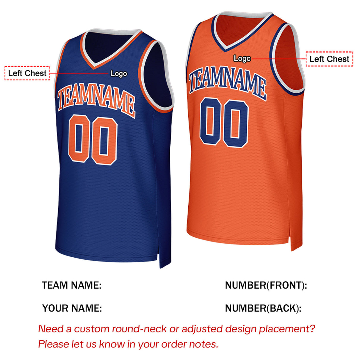 Custom Blue & Orange Reversible Basketball Jersey | Personalized Team Uniform