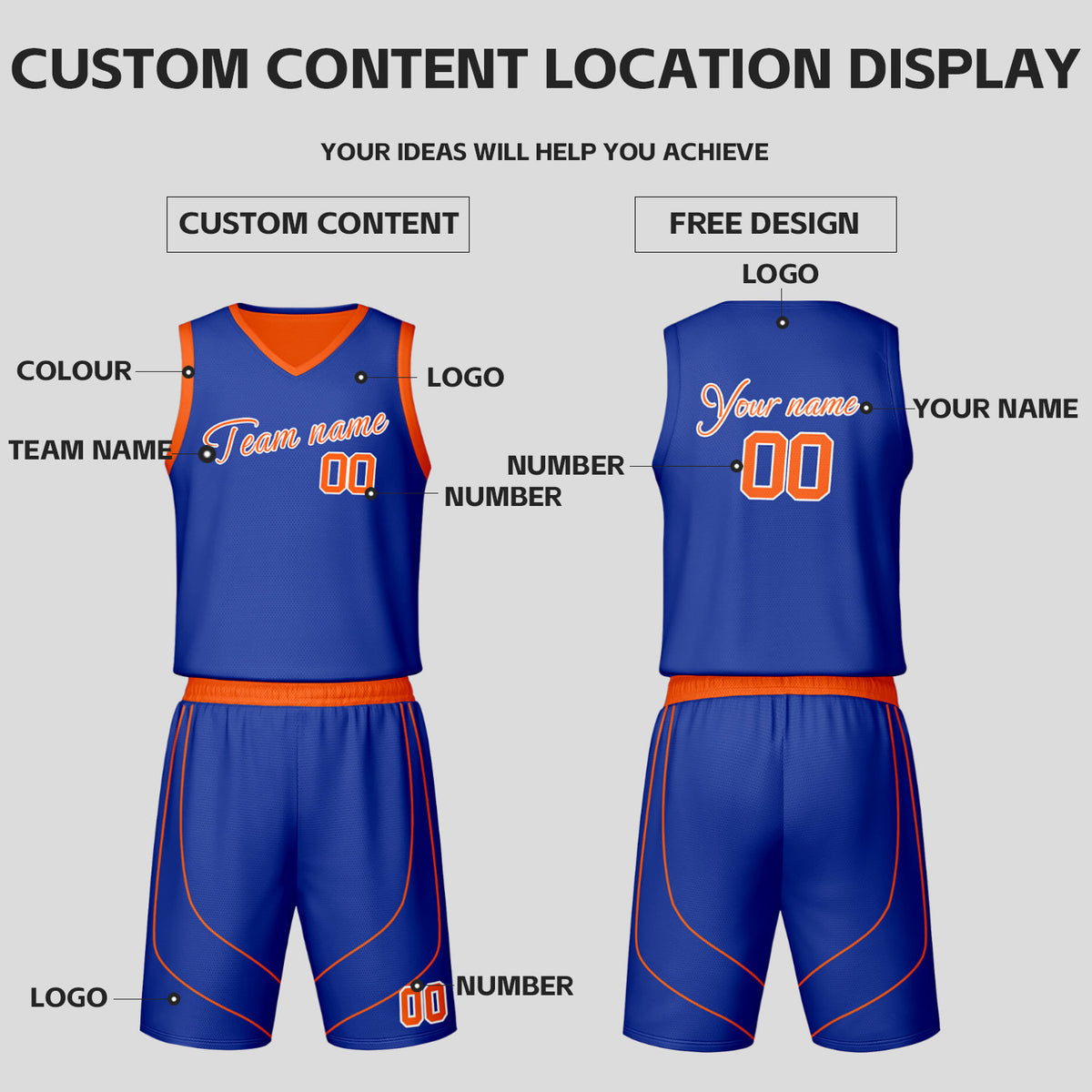 Custom Blue & Orange Reversible Basketball Jersey Shorts Set | Personalized Team Uniform