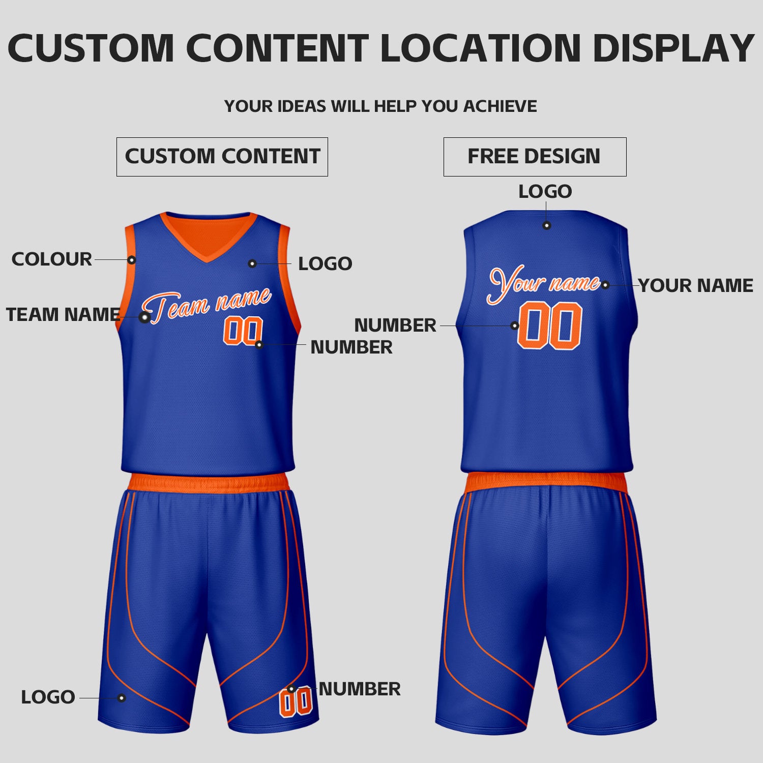 Custom Blue & Orange Reversible Basketball Jersey Shorts Set | Personalized Team Uniform