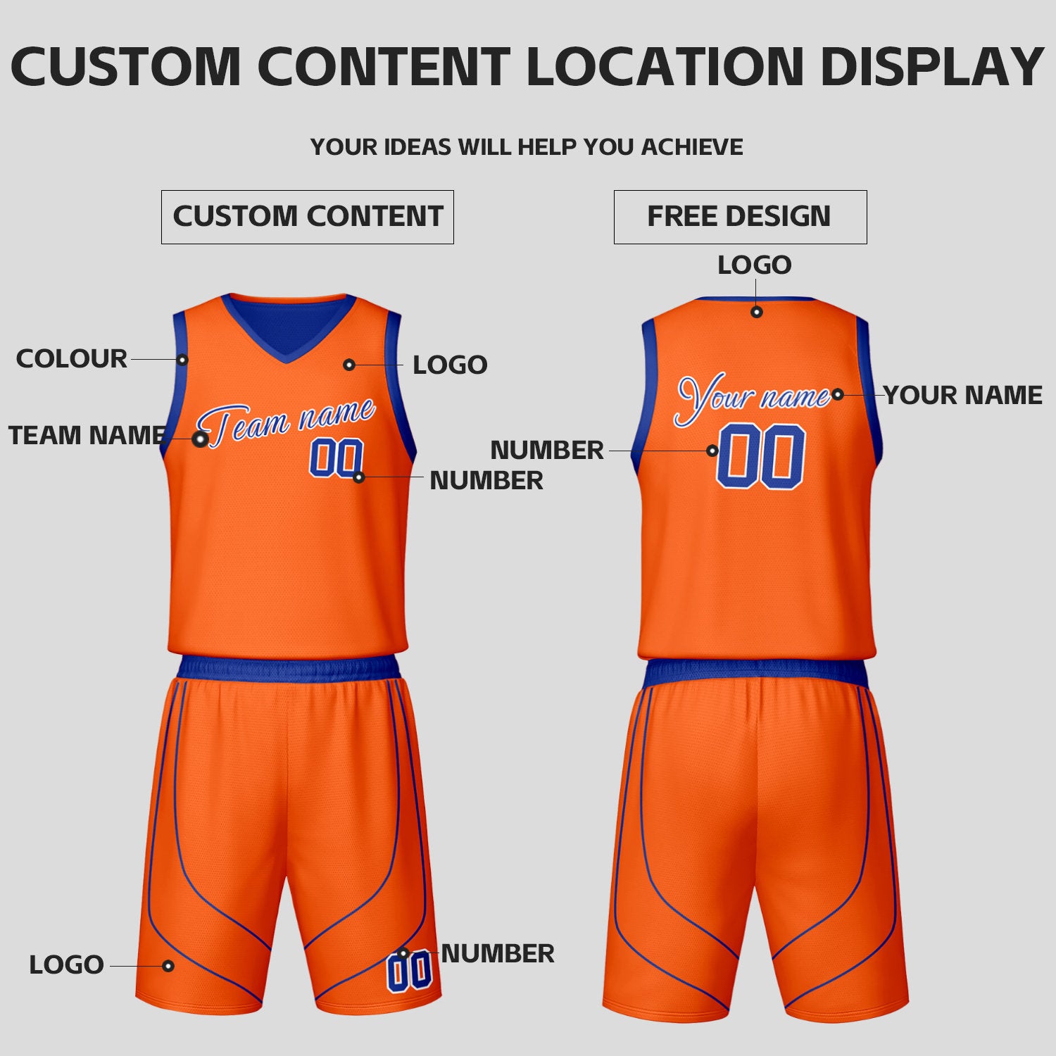 Custom Blue & Orange Reversible Basketball Jersey Shorts Set | Personalized Team Uniform