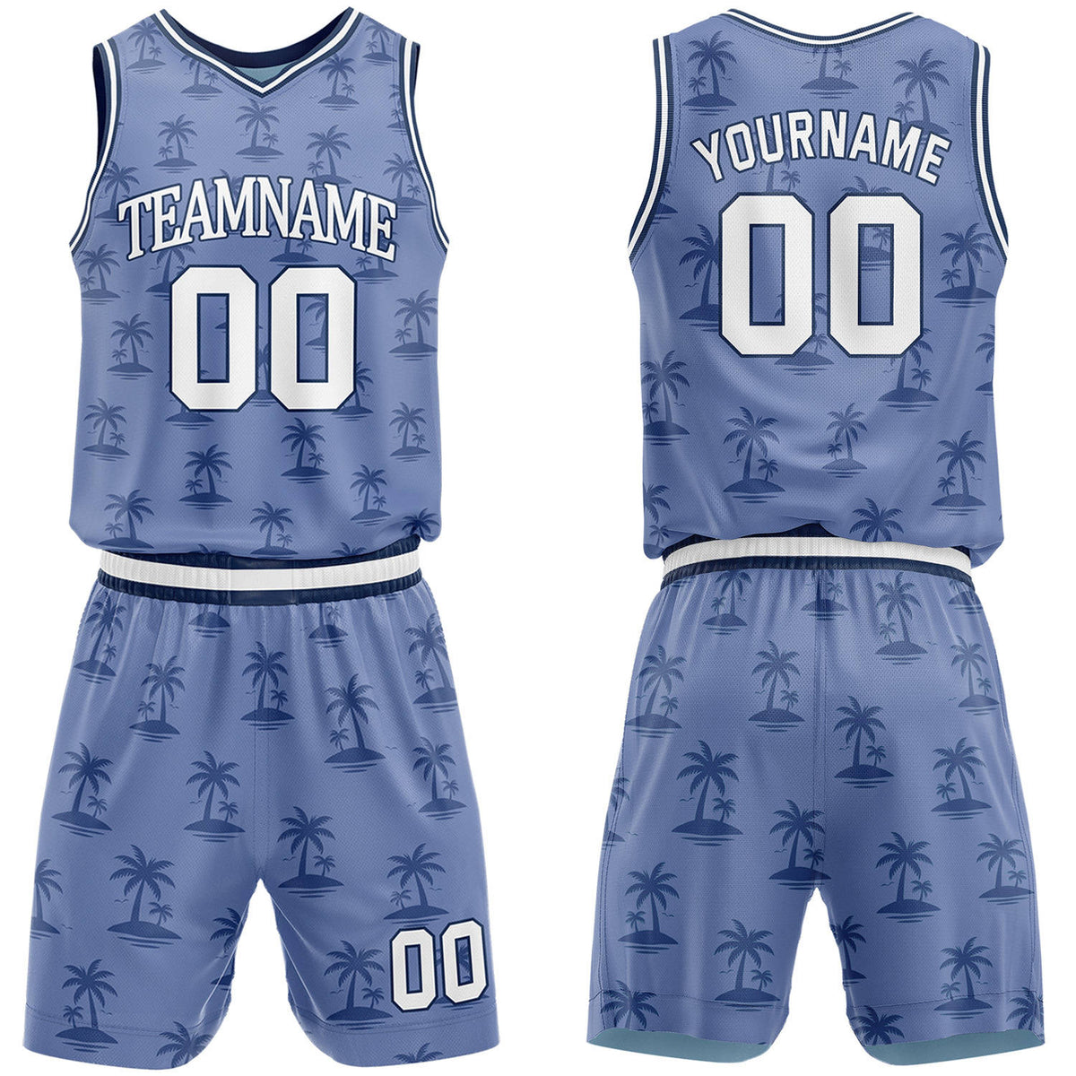 Custom Blue Palm Tree Basketball Jersey &amp; Shorts Set | Personalized Team Uniform