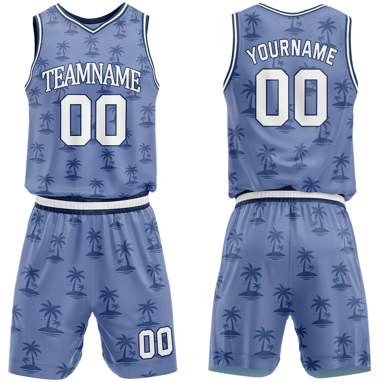 Custom Blue Palm Tree Basketball Jersey & Shorts Set | Personalized Team Uniform