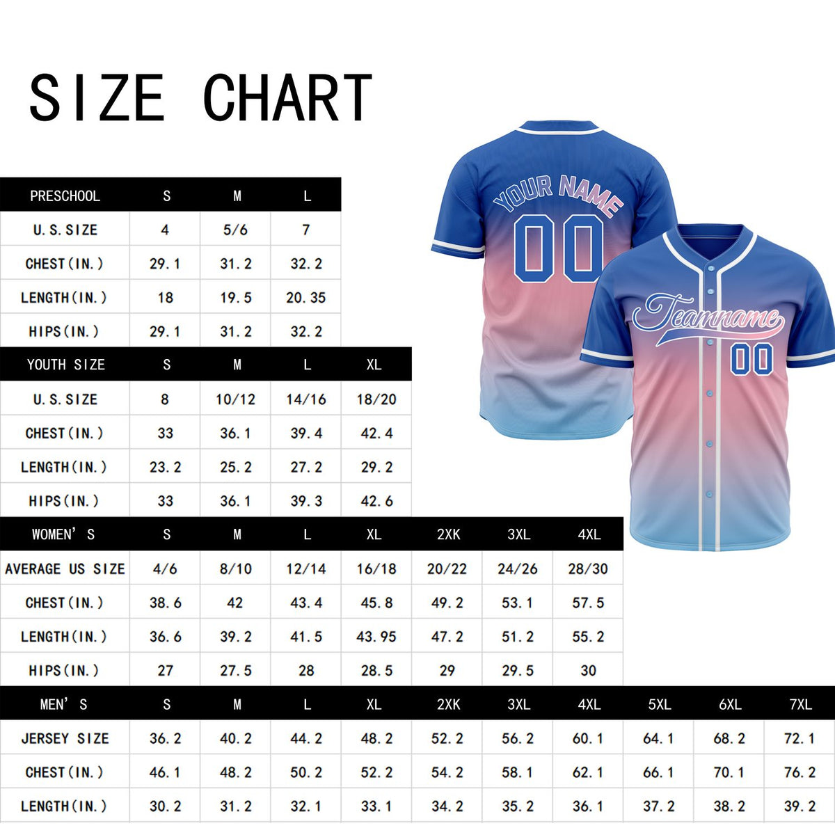 Custom Blue and Pink Gradient Baseball Jersey - Personalized Team Uniforms