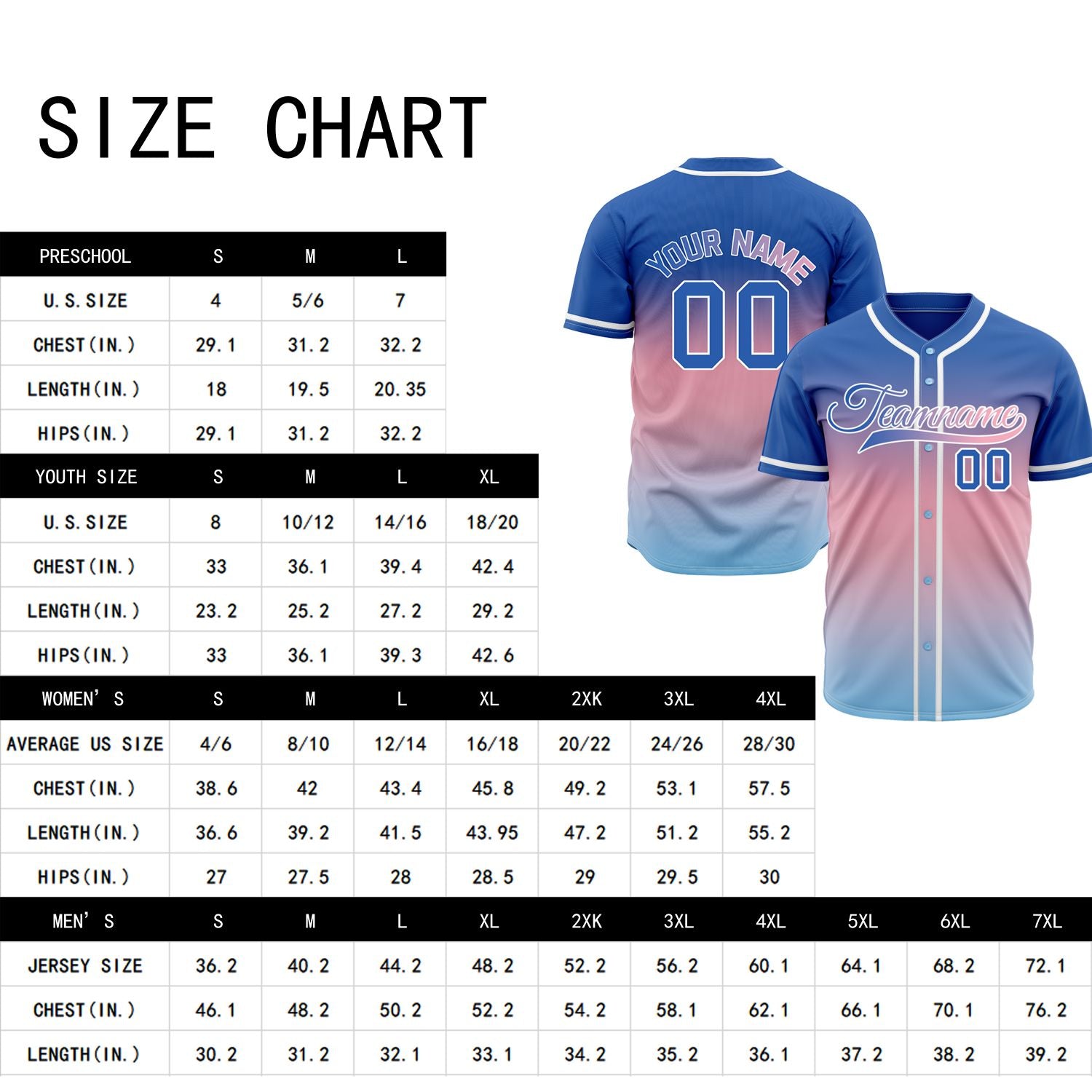 Custom Blue and Pink Gradient Baseball Jersey - Personalized Team Uniforms