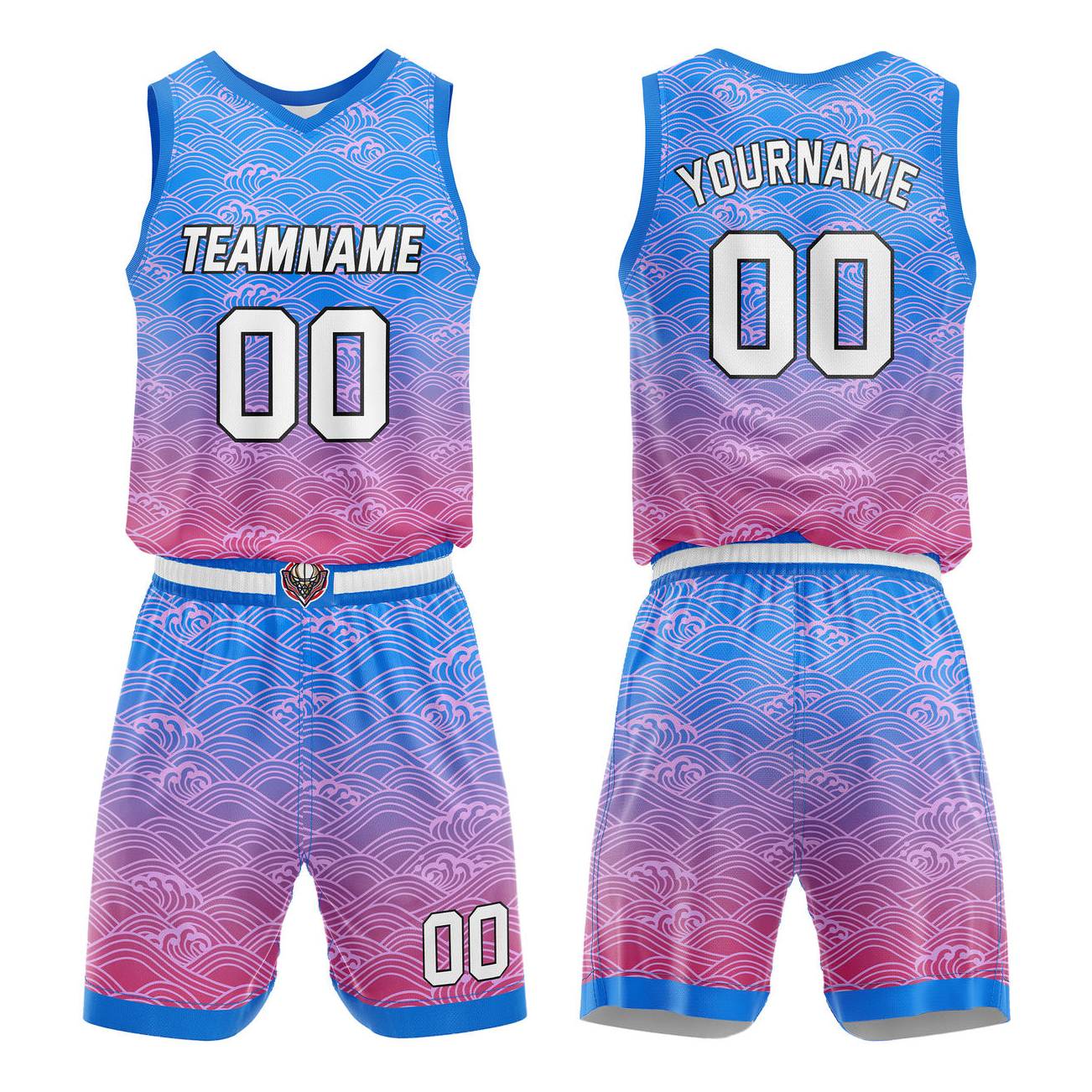 Custom Blue Pink Gradient Wave Basketball Uniform | Personalized Team Kit - Vosoli