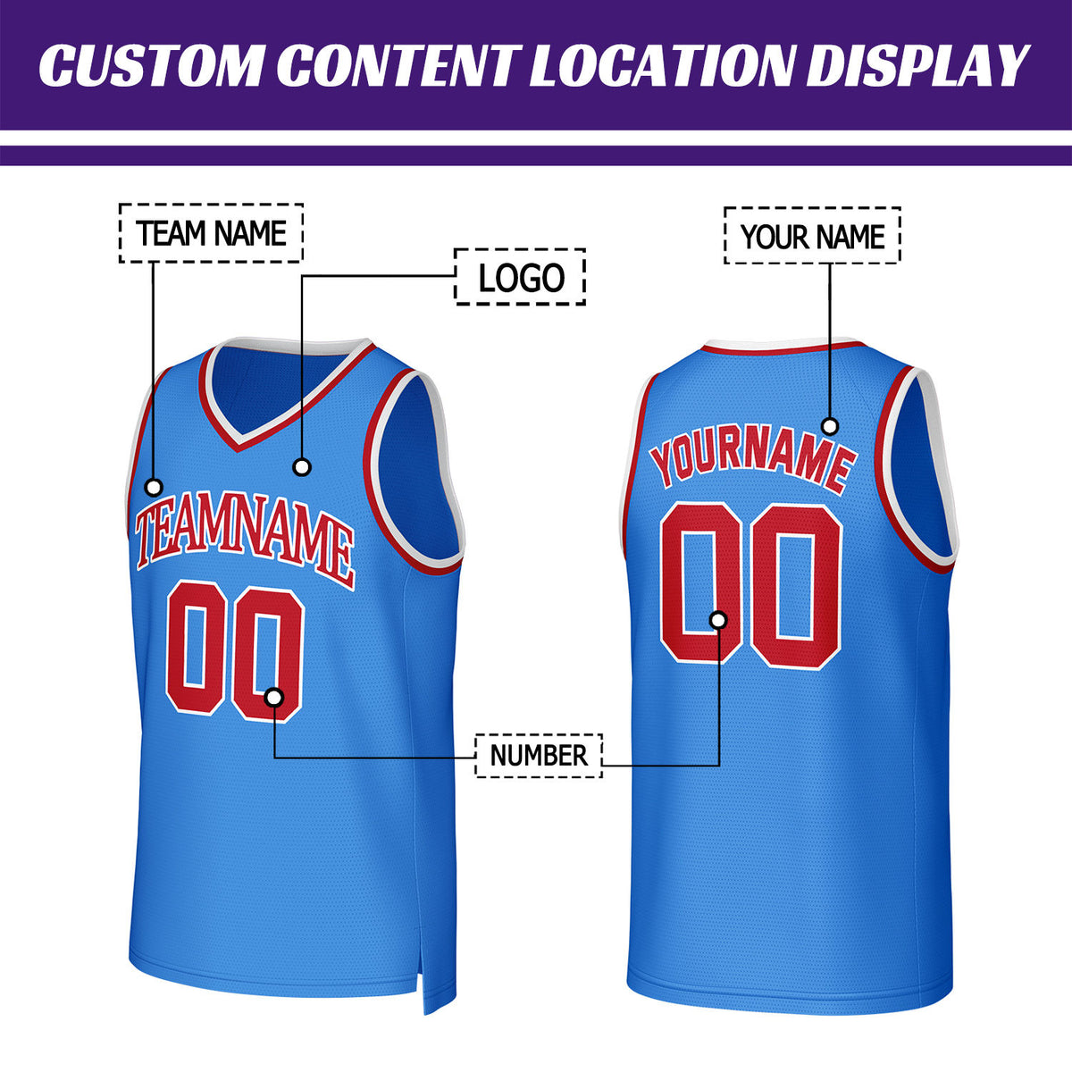 Custom Blue & Red Mesh Basketball Jersey | Personalized Team Uniform
