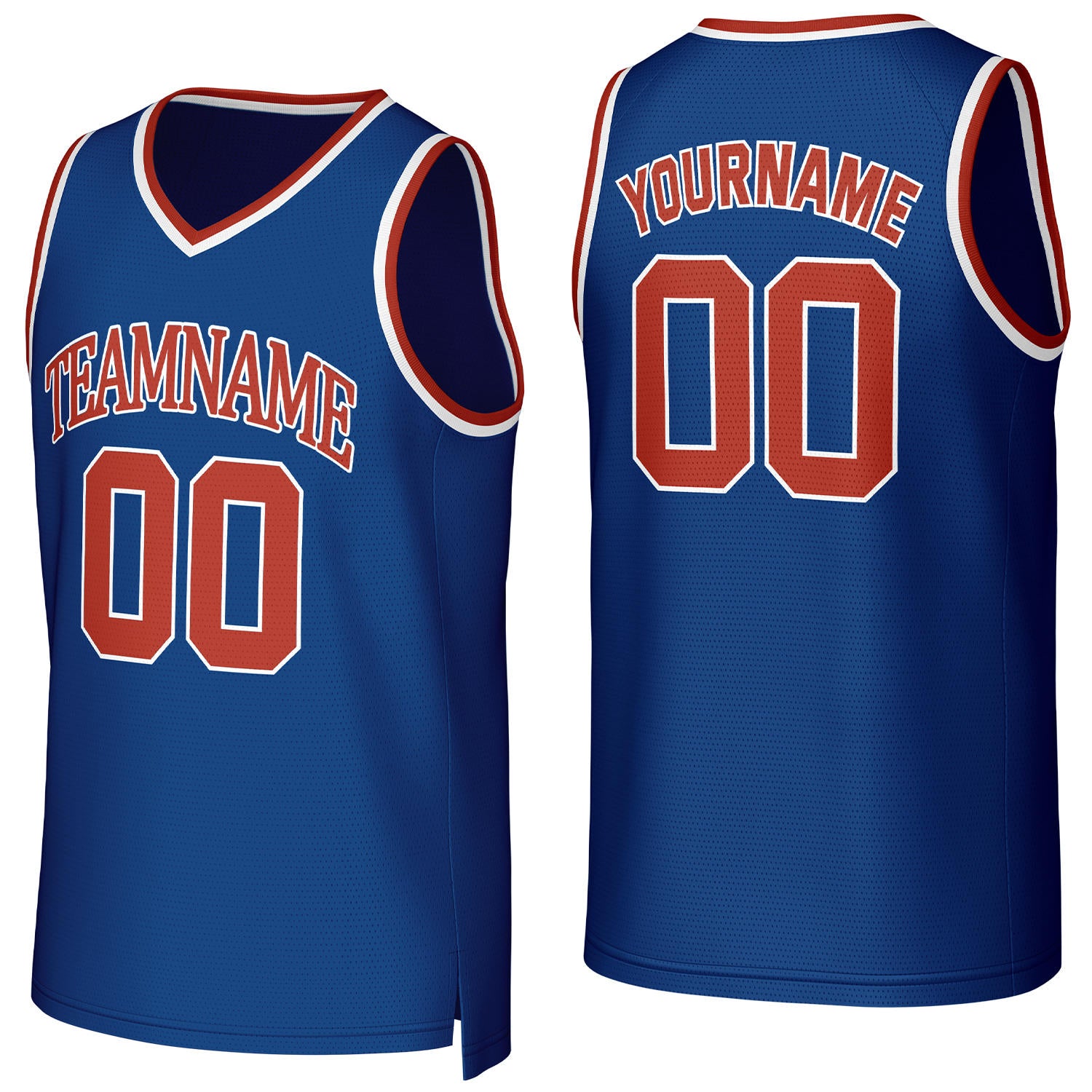 Custom blue & red basketball jersey by Vosoli | Personalized stitched team name, number & logo | Breathable mesh sport jersey