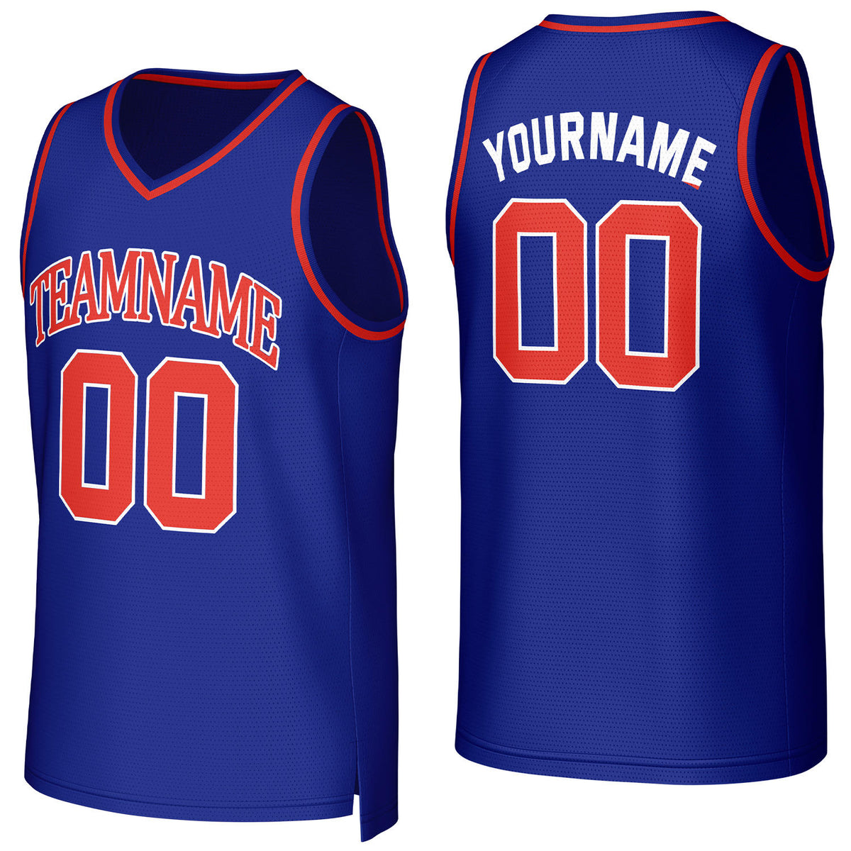 Custom blue &amp; red basketball jersey by Vosoli | Personalized stitched team name, number &amp; logo | Breathable mesh sport jersey