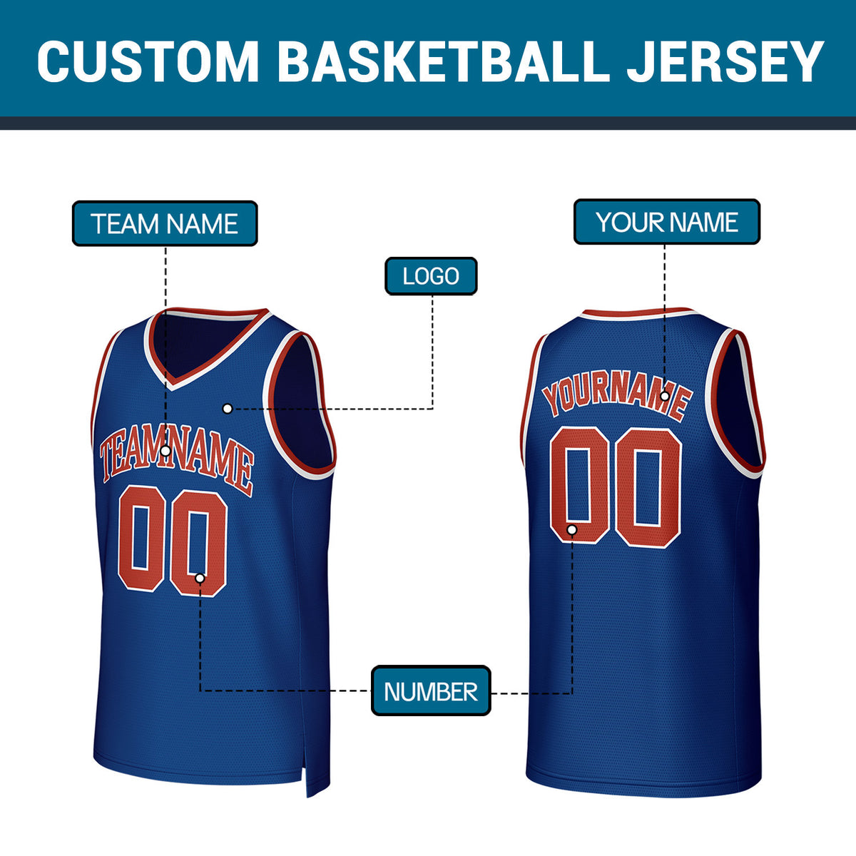Custom Blue Red Stitched Basketball Jersey | Personalized Name Number Logo Mesh Sports Jersey