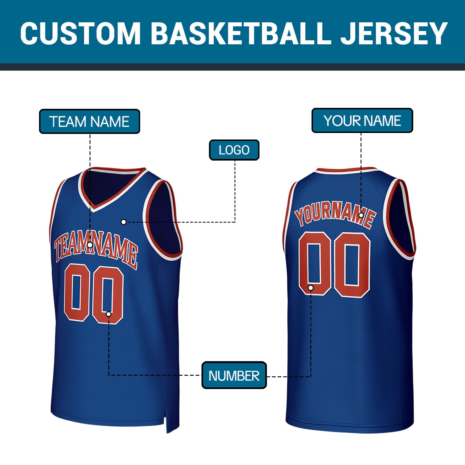 Custom Blue Red Stitched Basketball Jersey | Personalized Name Number Logo Mesh Sports Jersey
