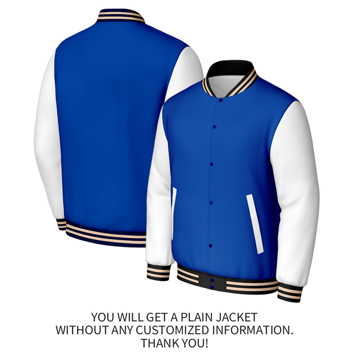Custom Blue & White Varsity Baseball Jacket | Personalized Jacket with Stitched Name & Number for Adult & Youth