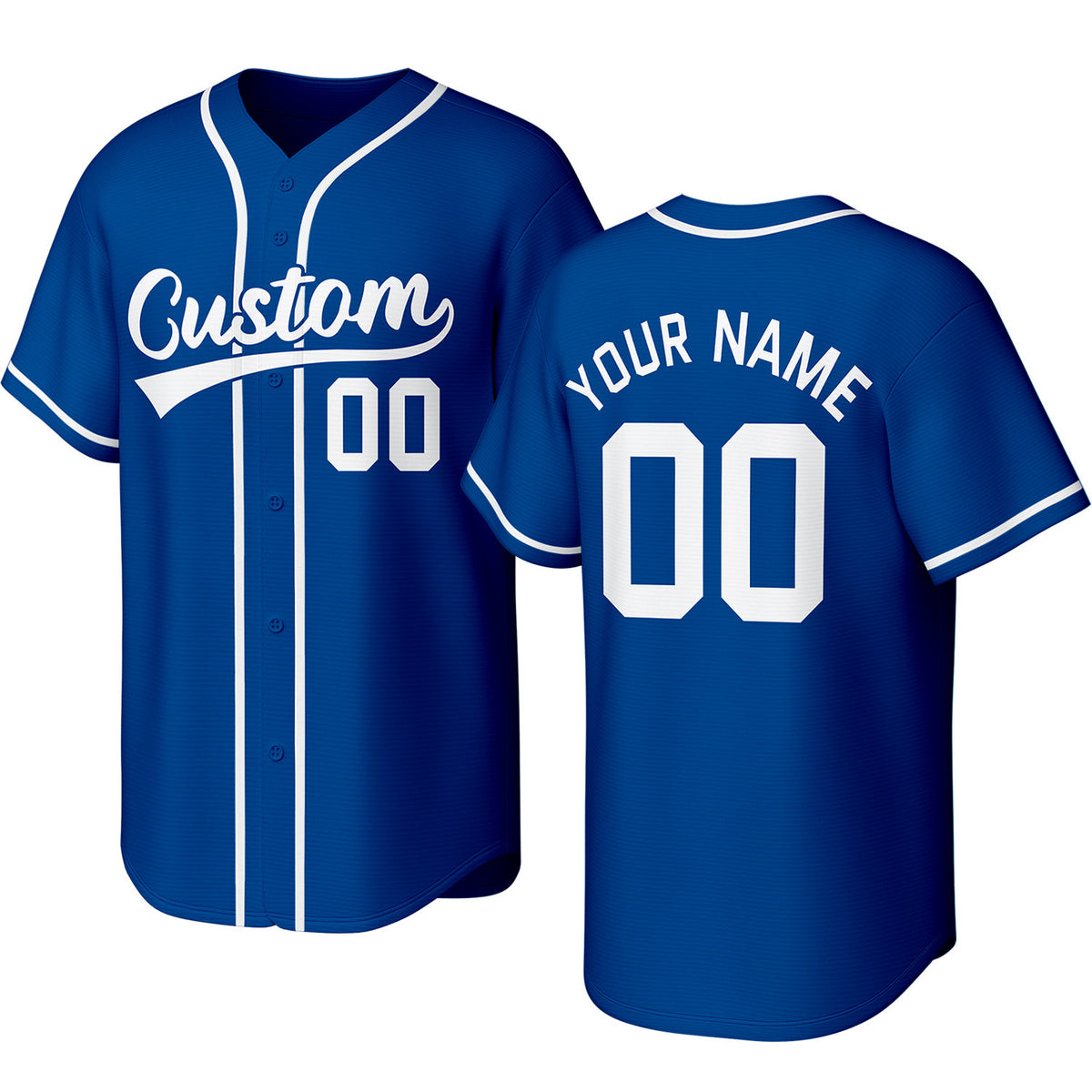 Custom blue &amp; white baseball jersey with stitched logo, personalized name &amp; number, button-front short-sleeve sports uniform for team men women youth game practice - Vosoli