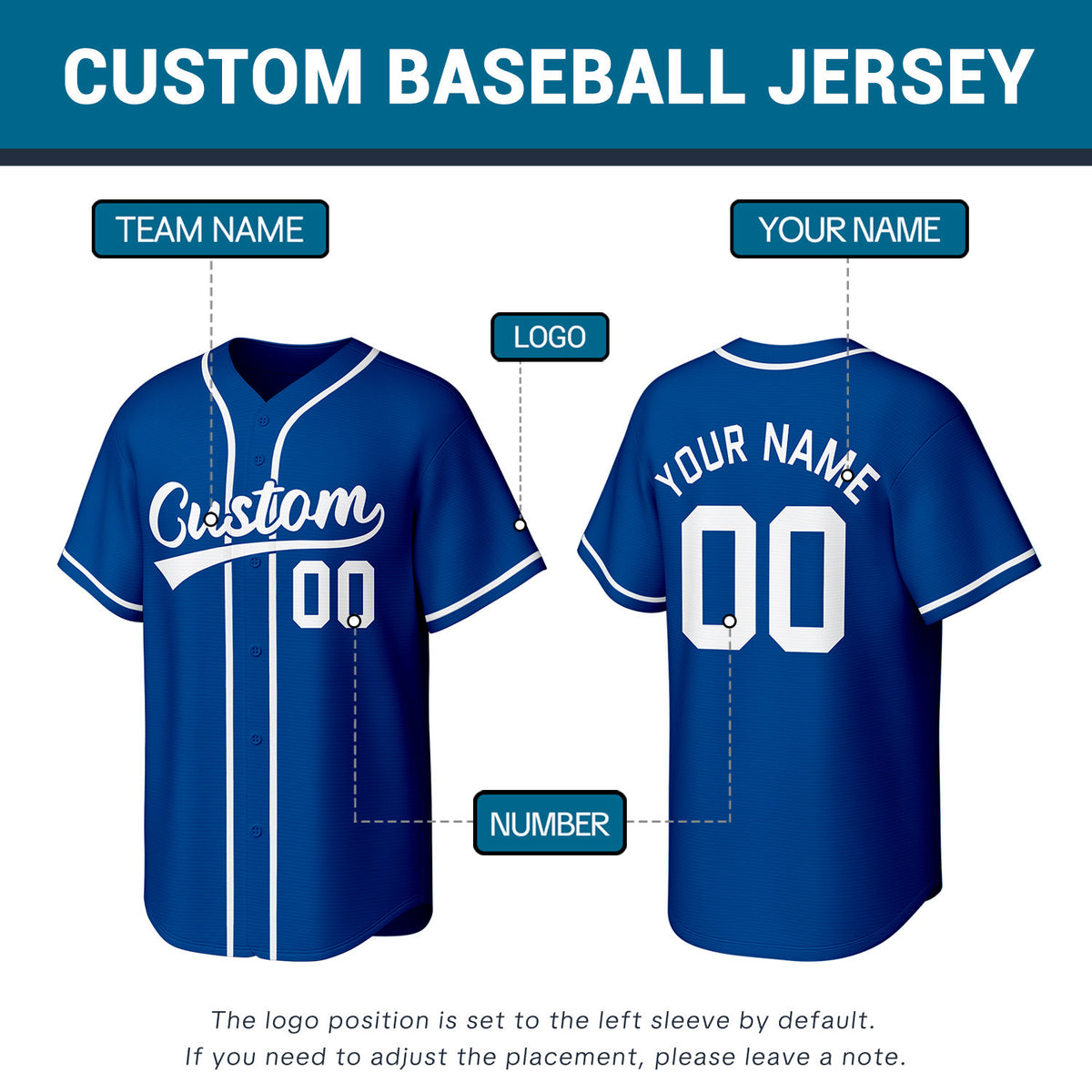 Custom Stitched Baseball Jersey Blue White | Personalized Name & Number | Team Uniform