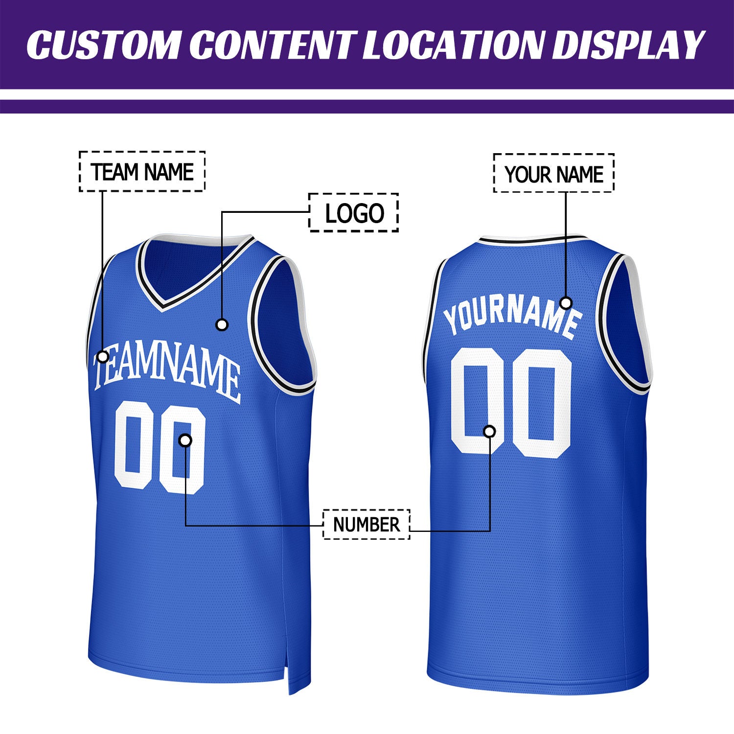 Custom Blue & White Basketball Jersey | Personalized Name & Number Team Uniform