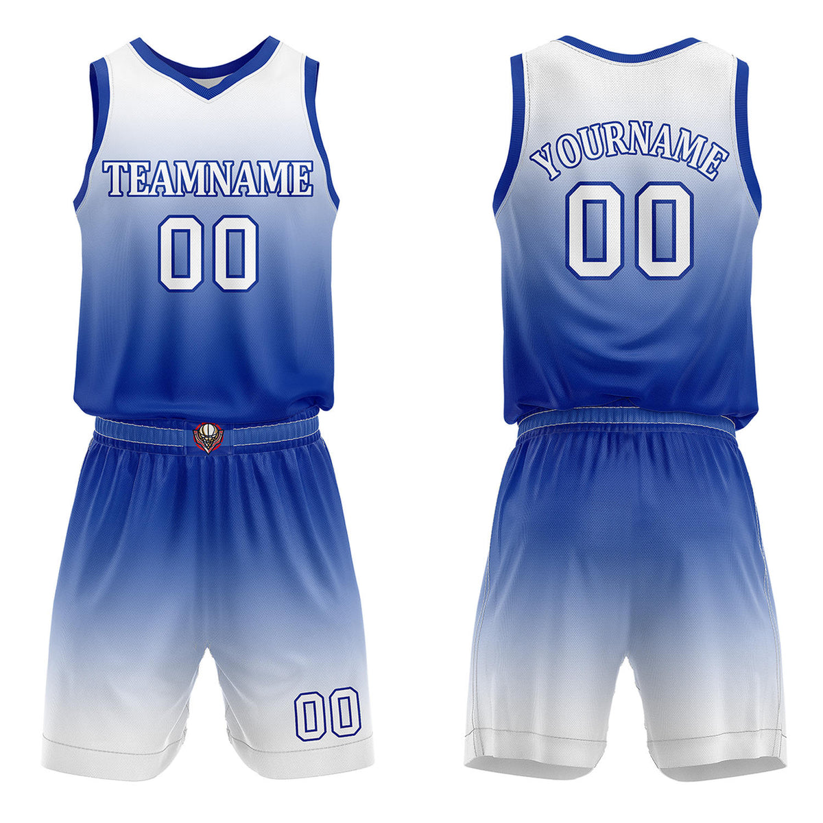 Custom Blue &amp; White Gradient Basketball Jersey + Shorts Set - Personalized Team Name, Number | Vosoli