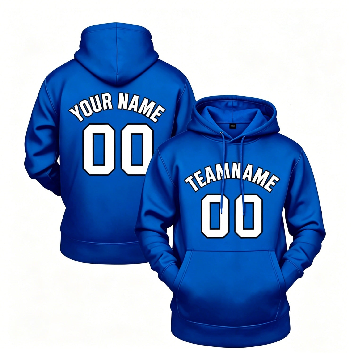 Custom blue hoodie with white print, personalized name & number pullover, casual sports hoodie for men women youth fan wear - Vosoli