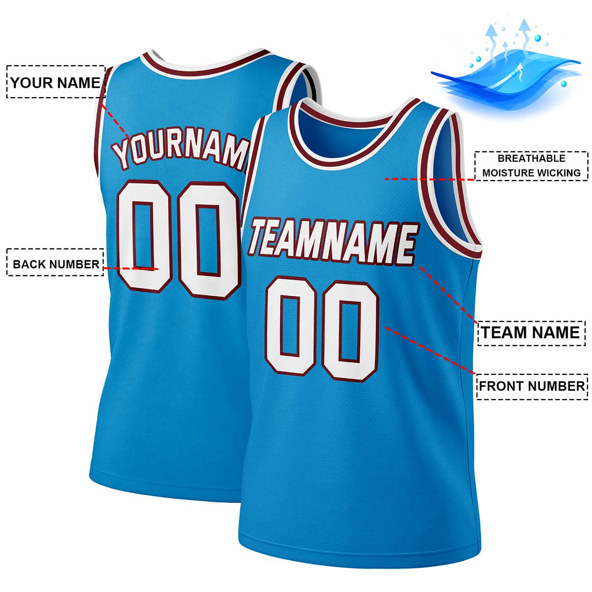 Custom Blue & White Mesh Basketball Jersey | Personalized Team Uniform