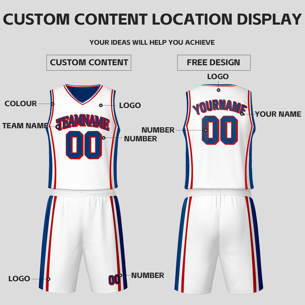 Custom Blue & White Reversible Basketball Jersey Shorts Set | Personalized Team Uniform