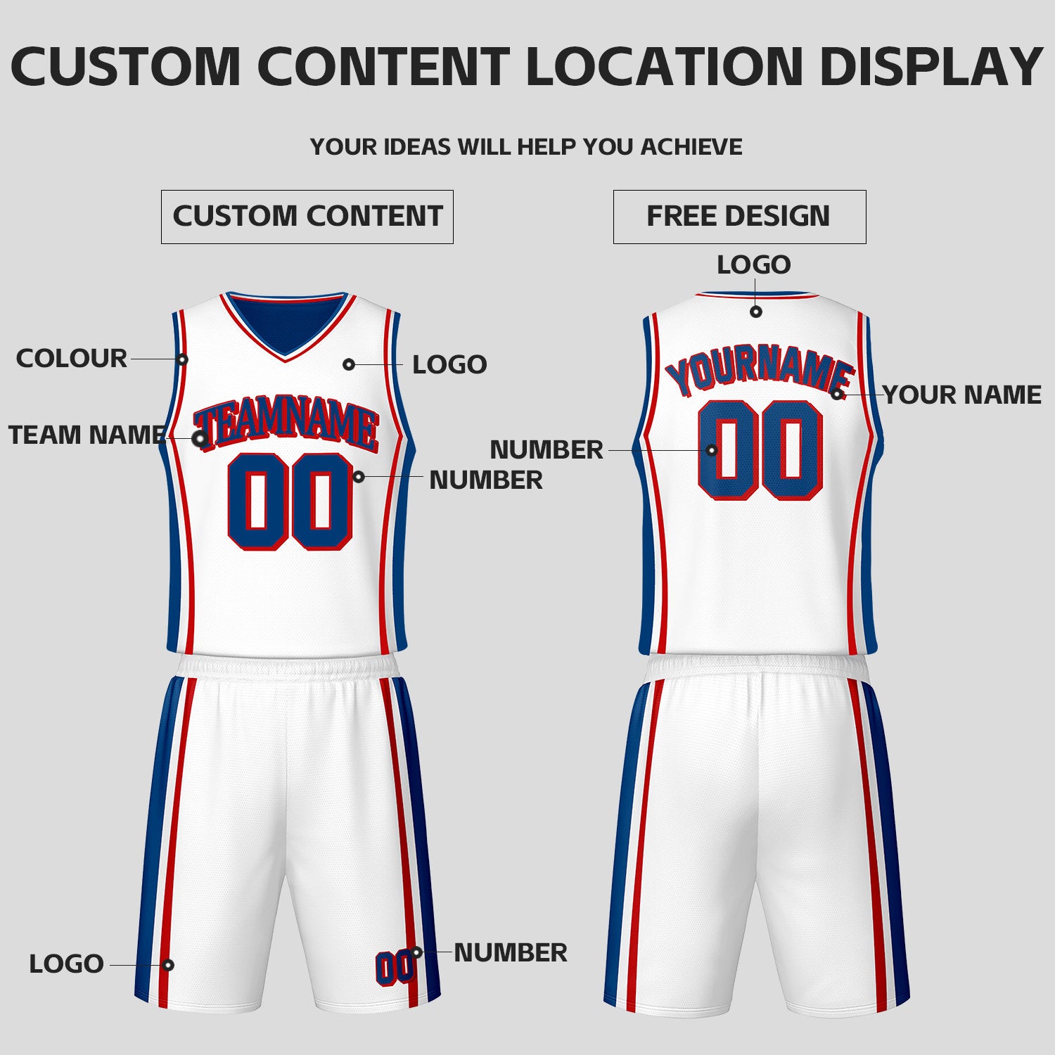 Custom Blue & White Reversible Basketball Jersey Shorts Set | Personalized Team Uniform