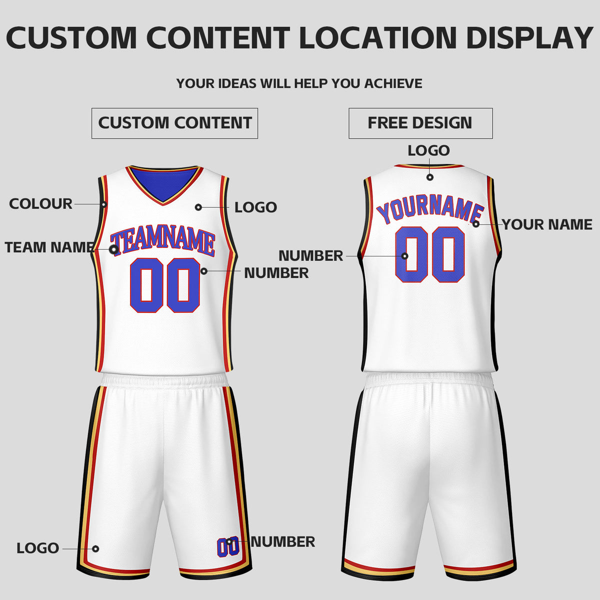 Custom Blue & White Reversible Basketball Jersey Shorts Set | Personalized Team Uniform