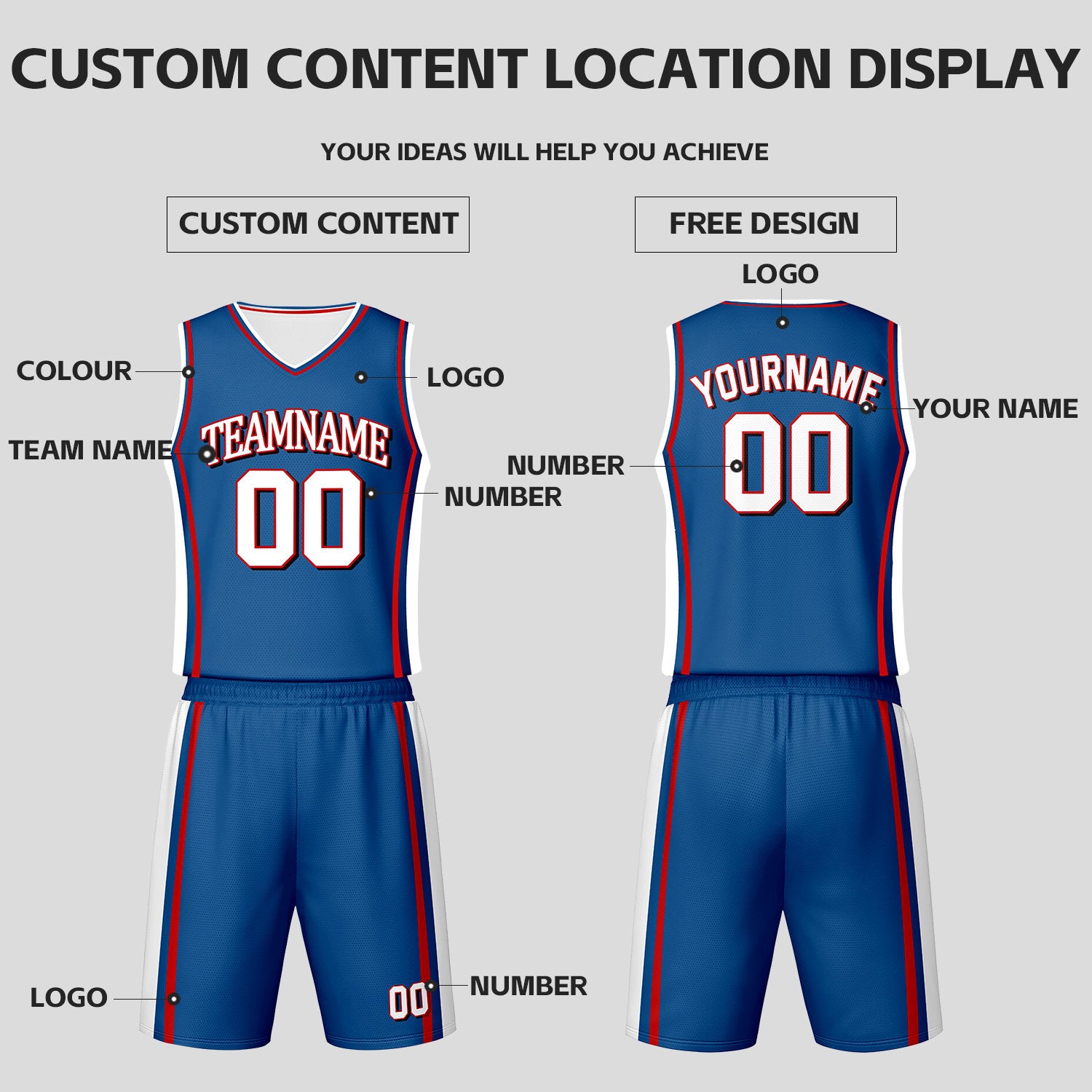 Custom Blue & White Reversible Basketball Jersey Shorts Set | Personalized Team Uniform