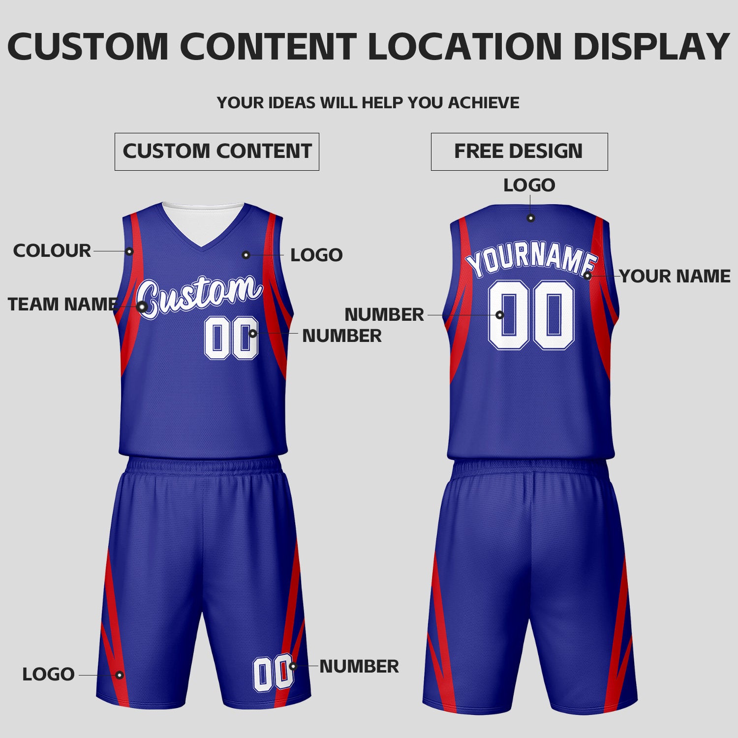 Custom Blue White Reversible Basketball Jersey Set | Personalized Name Number Mesh Sports Uniform