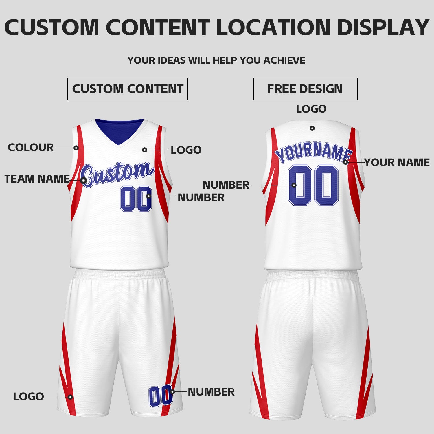 Custom Blue White Reversible Basketball Jersey Set | Personalized Name Number Mesh Sports Uniform