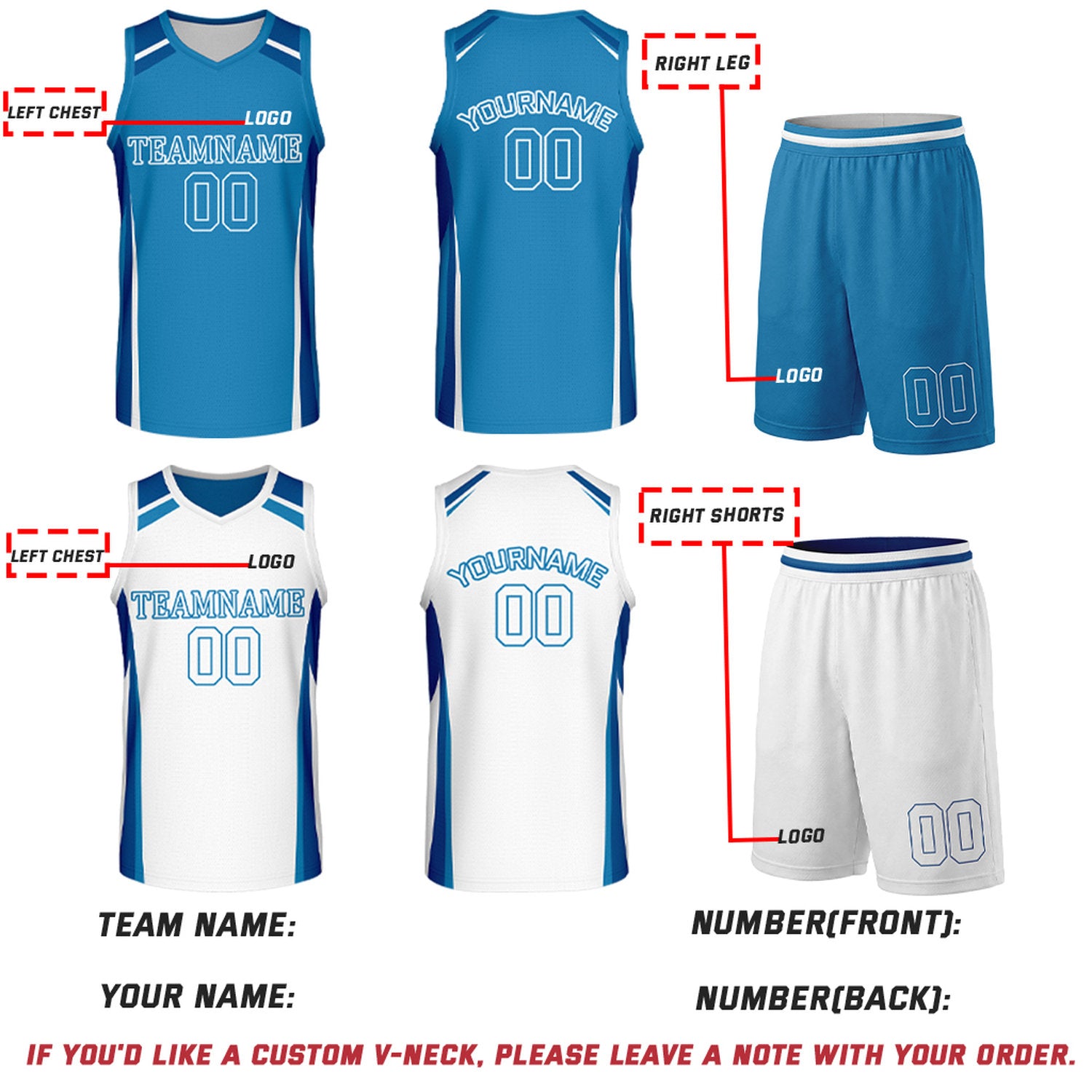 Custom Blue & White Reversible Basketball Jerseys | Personalized Team Uniforms Set for Men Women