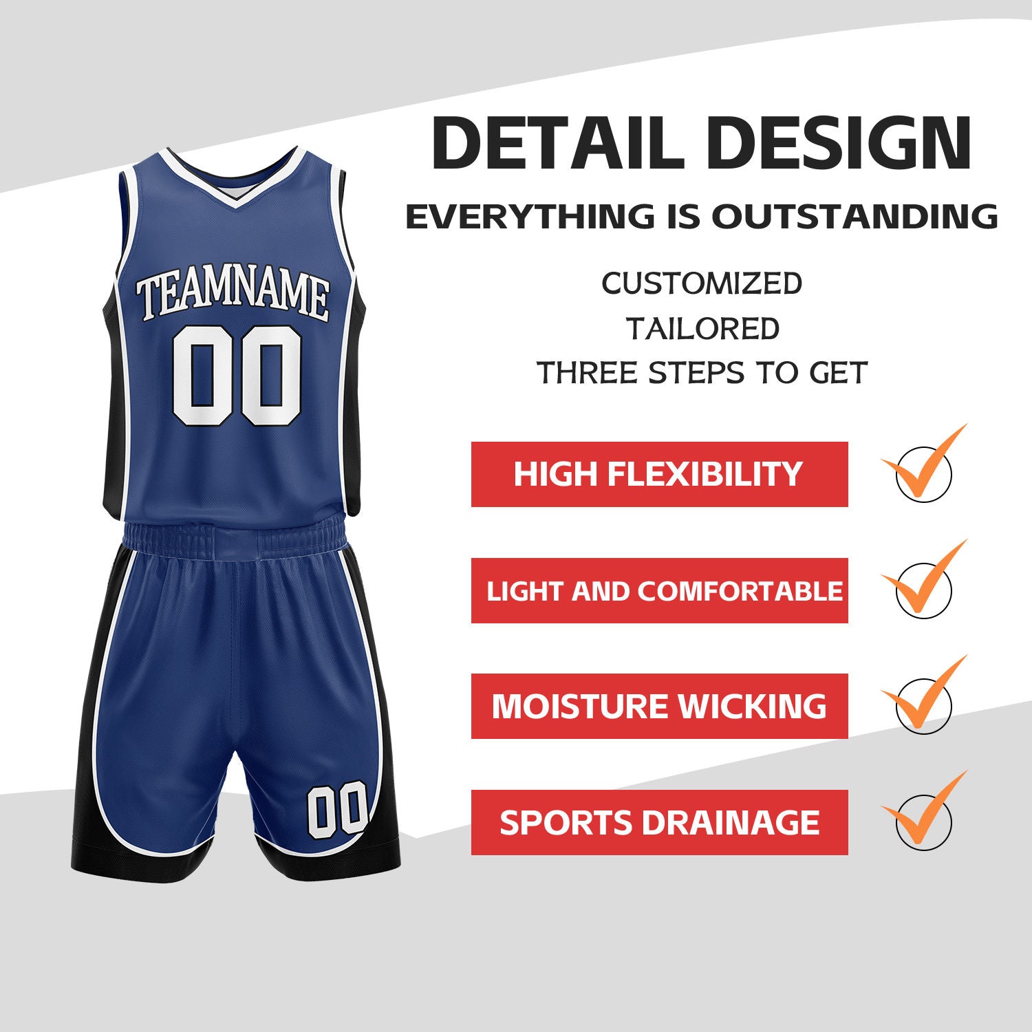 Custom Blue & White Reversible Basketball Uniform Set | Personalized Name Number Sports Jersey Shorts Kit