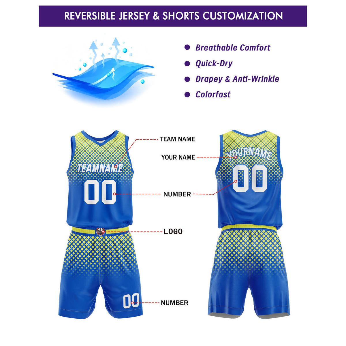 Custom Blue Yellow Gradient Basketball Uniform | Personalized Team Kit - Vosoli