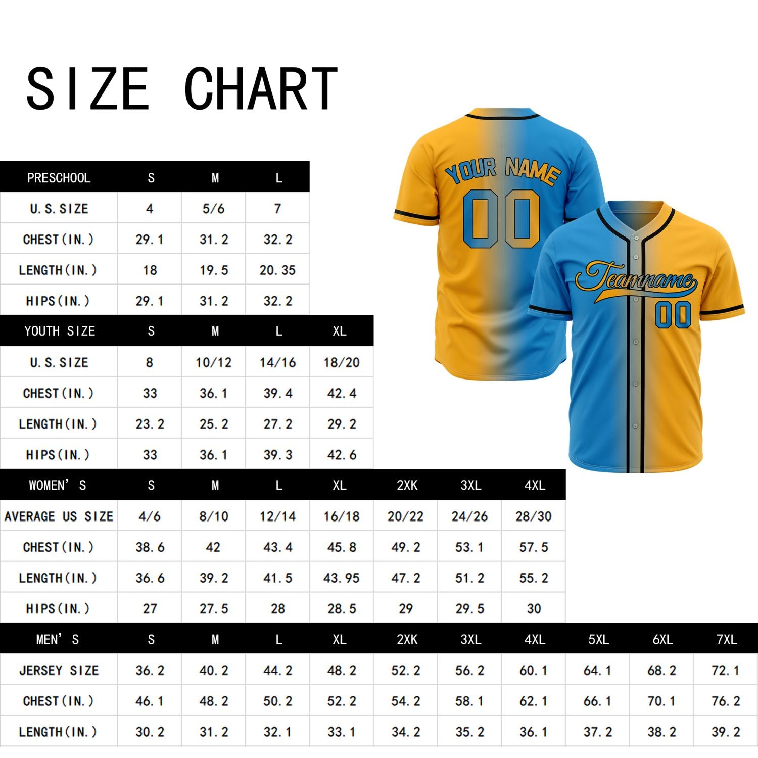 Custom Blue and Yellow Gradient Baseball Jersey | Personalized Two-Tone Fade Team Uniform