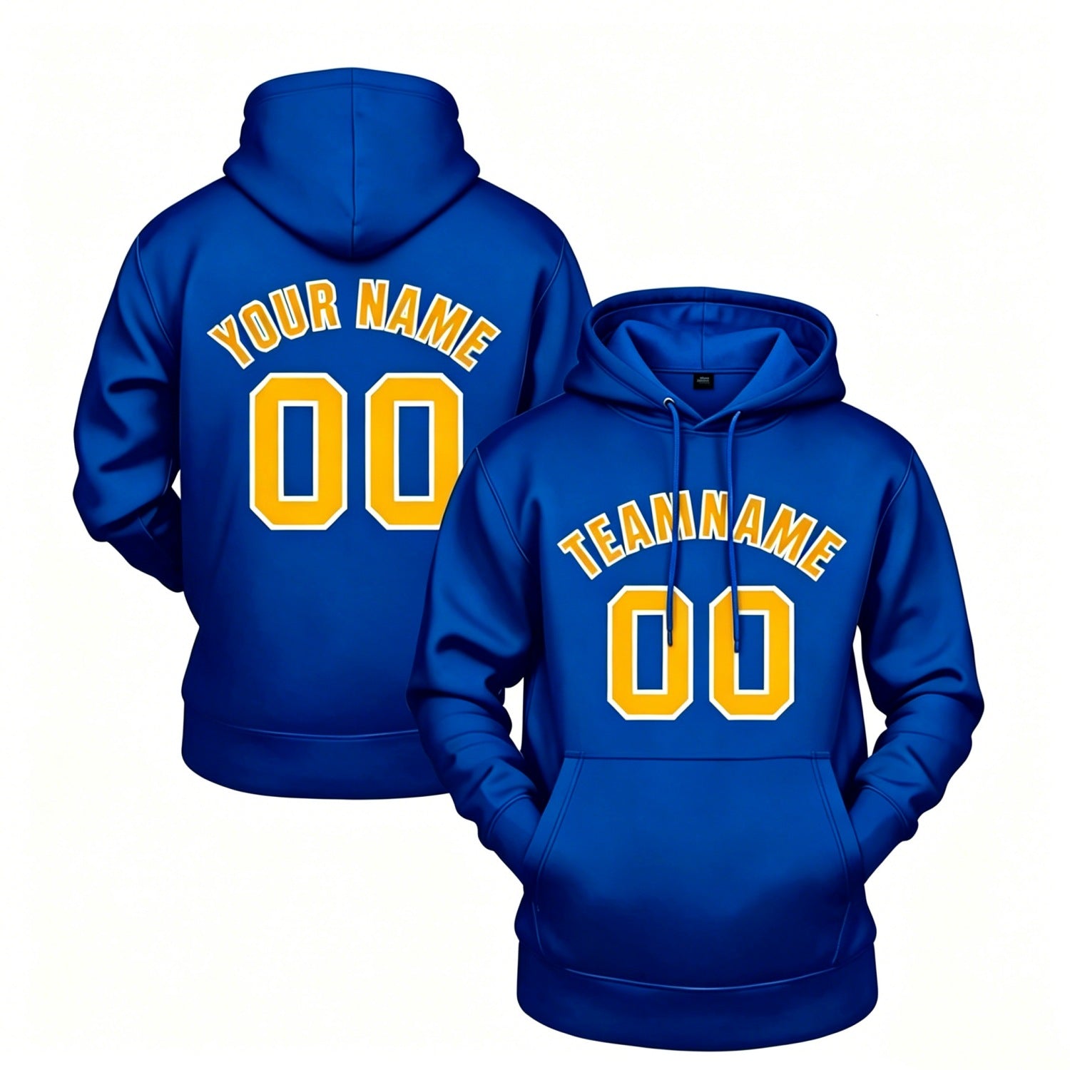 Custom blue hoodie with yellow print, personalized name & number pullover, casual sports hoodie for men women youth fan wear - Vosoli