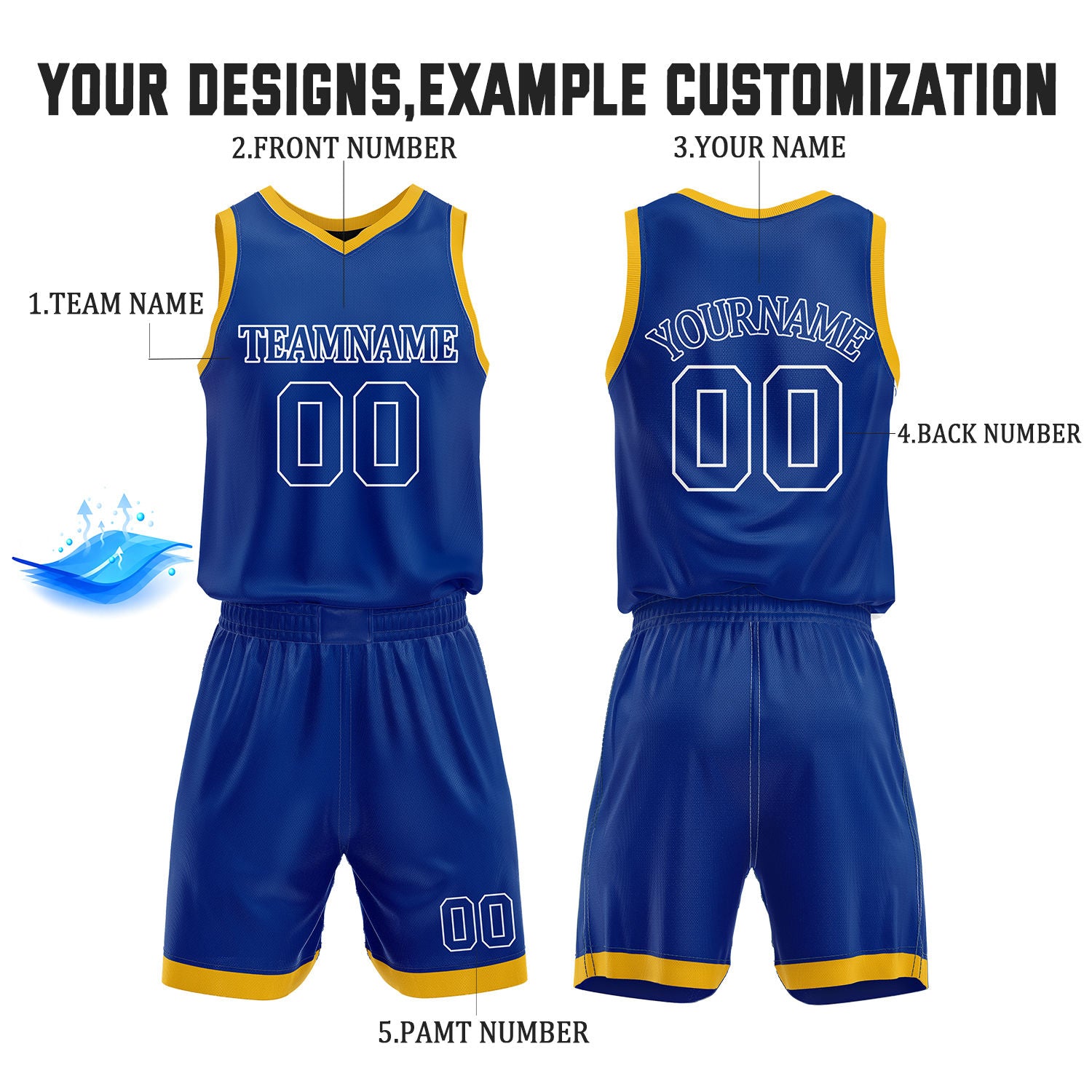 Custom Blue & Yellow Reversible Basketball Jersey Shorts Set | Personalized Full Team Uniform