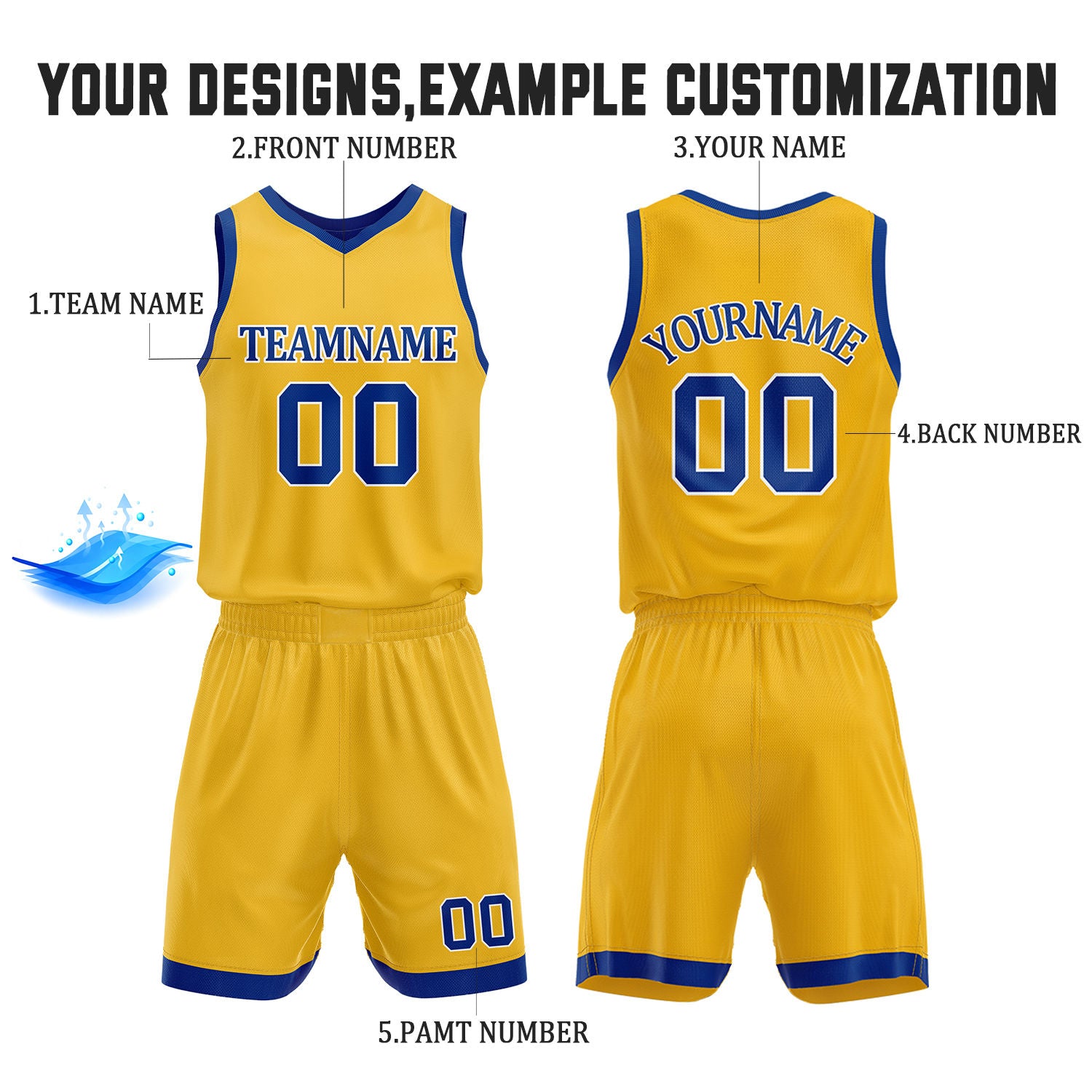 Custom Blue & Yellow Reversible Basketball Jersey Shorts Set | Personalized Full Team Uniform