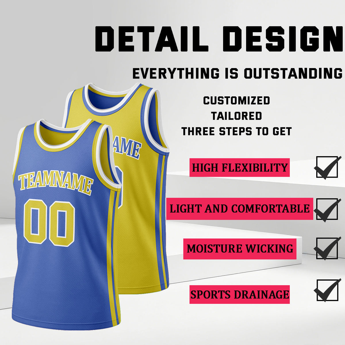 Custom Blue & Yellow Reversible Basketball Jersey Shorts Set | Personalized Full Team Uniform