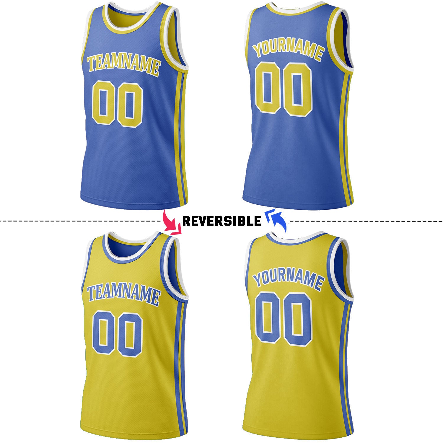Custom Blue & Yellow Reversible Basketball Jersey Shorts Set | Personalized Full Team Uniform