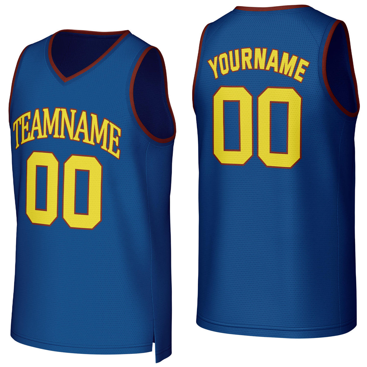 Custom blue &amp; yellow basketball jersey by Vosoli | Personalized stitched team name, number &amp; logo | Breathable mesh sport jersey