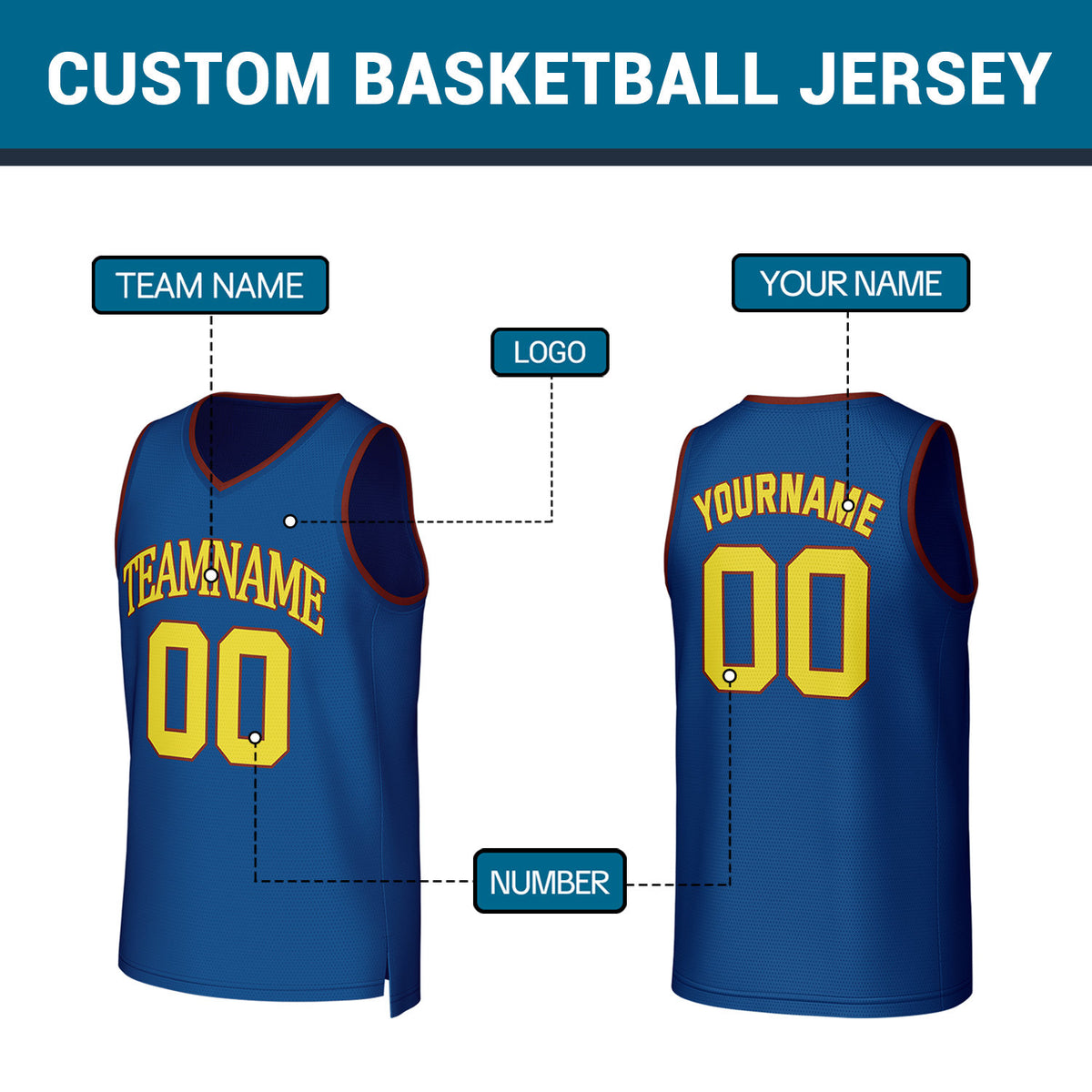 Custom Blue Yellow Stitched Basketball Jersey | Personalized Name Number Logo Mesh Sports Jersey