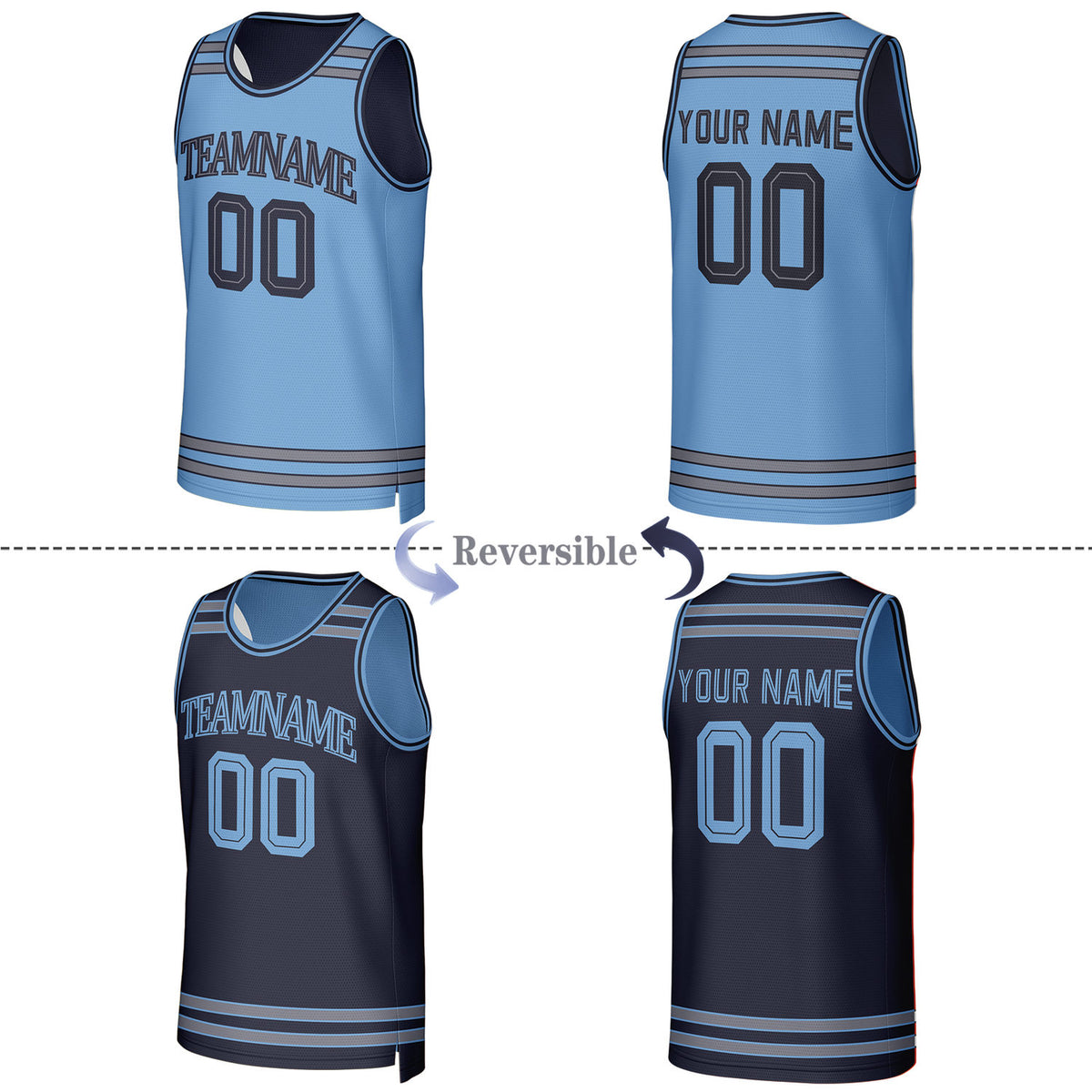 Custom Light Blue & Navy Reversible Basketball Jersey | Personalized Team Jerseys for Adult & Youth