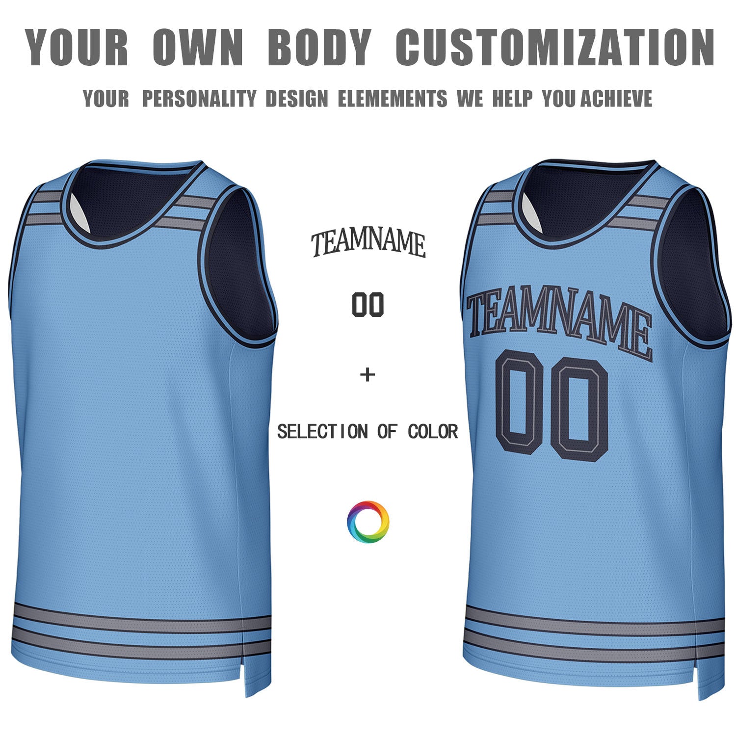 Custom Light Blue & Navy Reversible Basketball Jersey | Personalized Team Jerseys for Adult & Youth