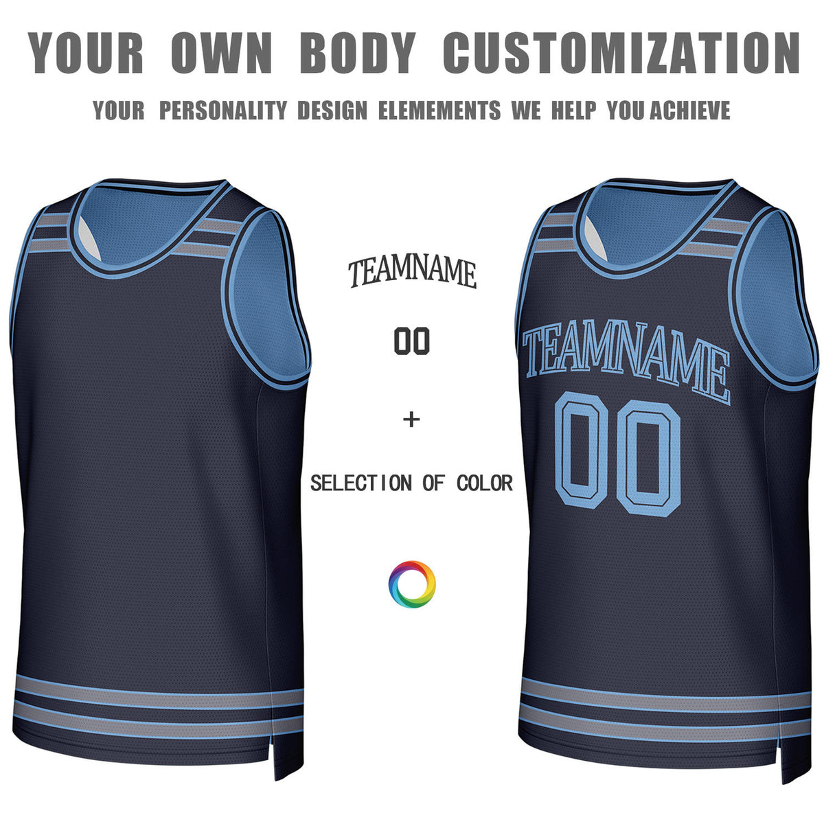 Custom Light Blue & Navy Reversible Basketball Jersey | Personalized Team Jerseys for Adult & Youth