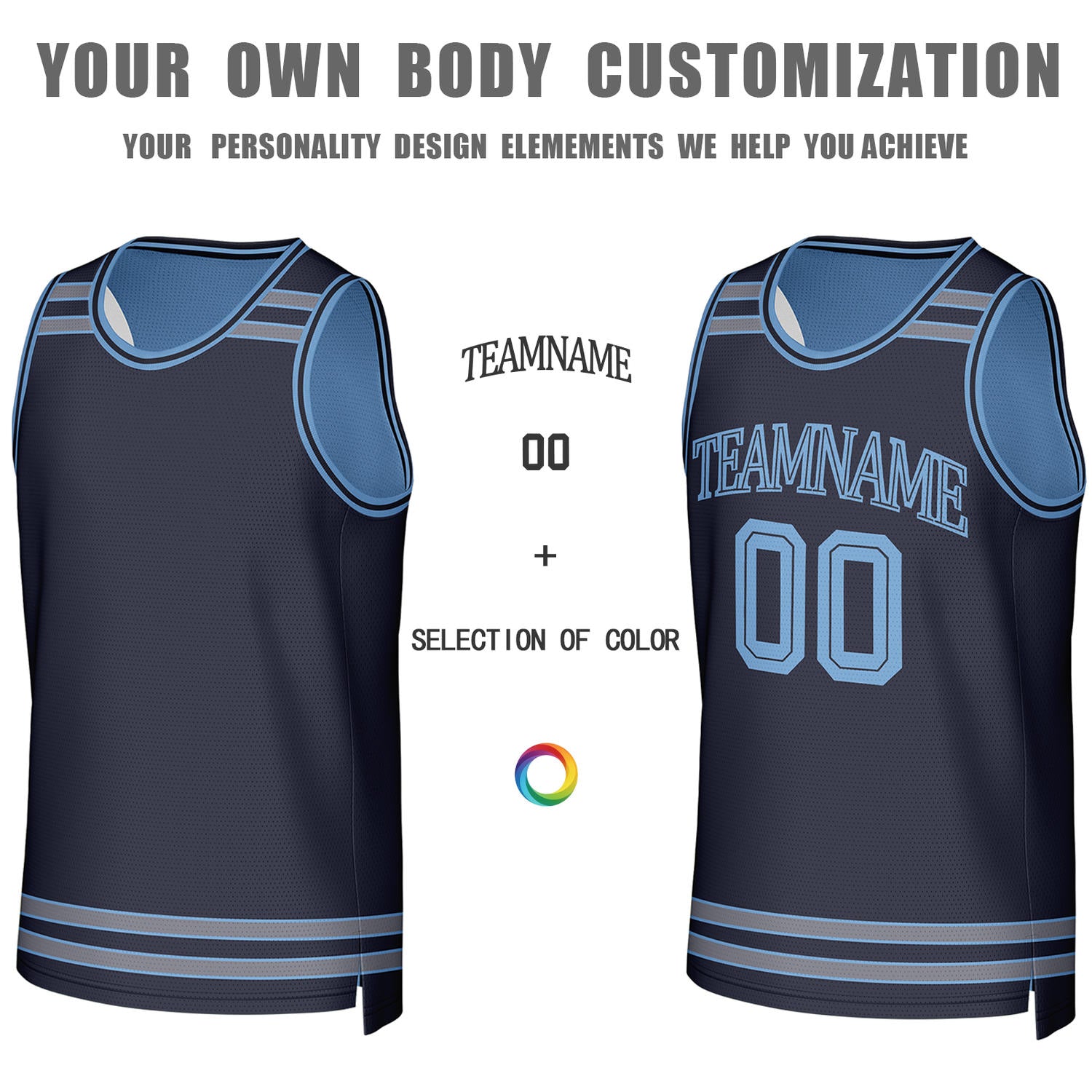 Custom Light Blue & Navy Reversible Basketball Jersey | Personalized Team Jerseys for Adult & Youth