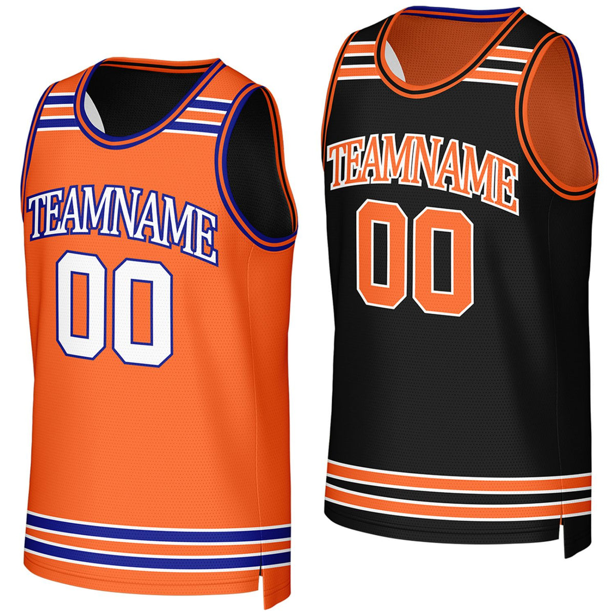 custom boys basketball jerseys orange black reversible by Vosoli, Personalized team name, number & logo.