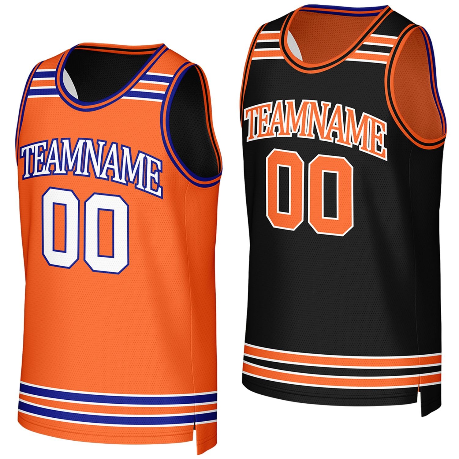 custom boys basketball jerseys orange black reversible by Vosoli, Personalized team name, number & logo.