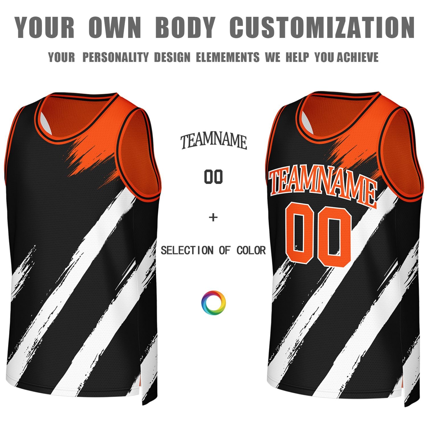 Custom Orange & Black Brush Stroke Reversible Basketball Jersey | Personalized Team Uniforms for Adult & Youth