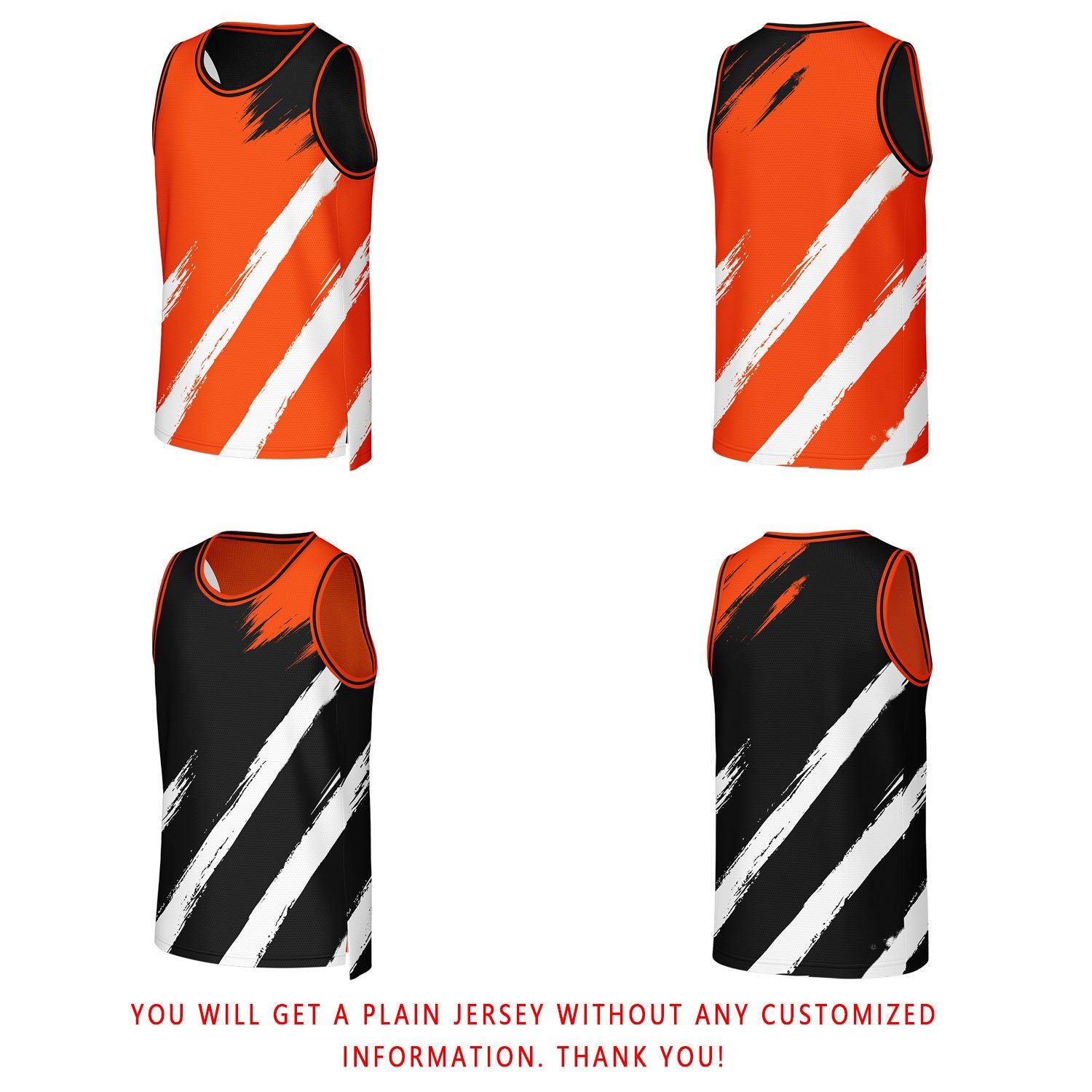 Custom Orange & Black Brush Stroke Reversible Basketball Jersey | Personalized Team Uniforms for Adult & Youth