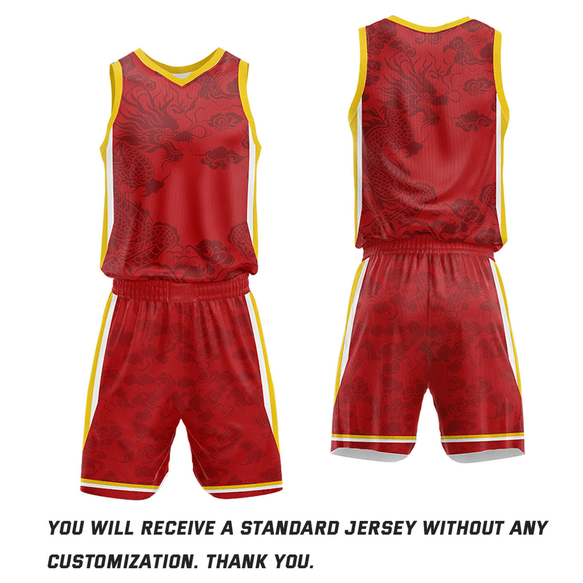 Custom Basketball Jerseys and Shorts Set | Red Dragon Cloud V-Neck Sublimated Team Uniform