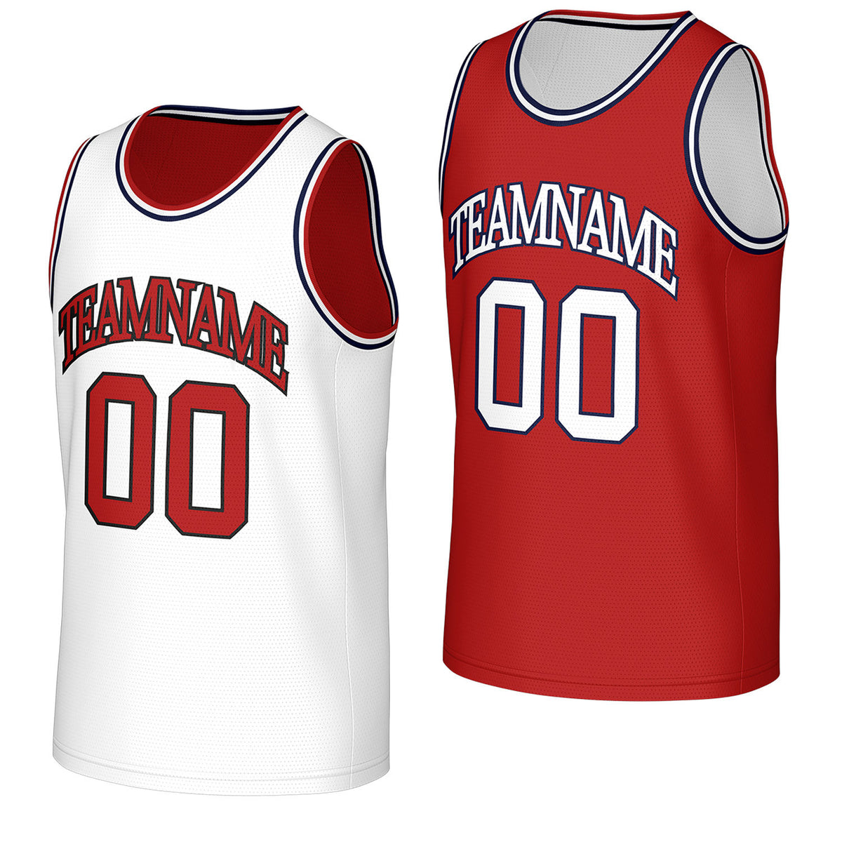 custom boys basketball jerseys white red reversible by Vosoli, personalized team name, number &amp; logo, breathable mesh dual sided basketball jersey for boys team games