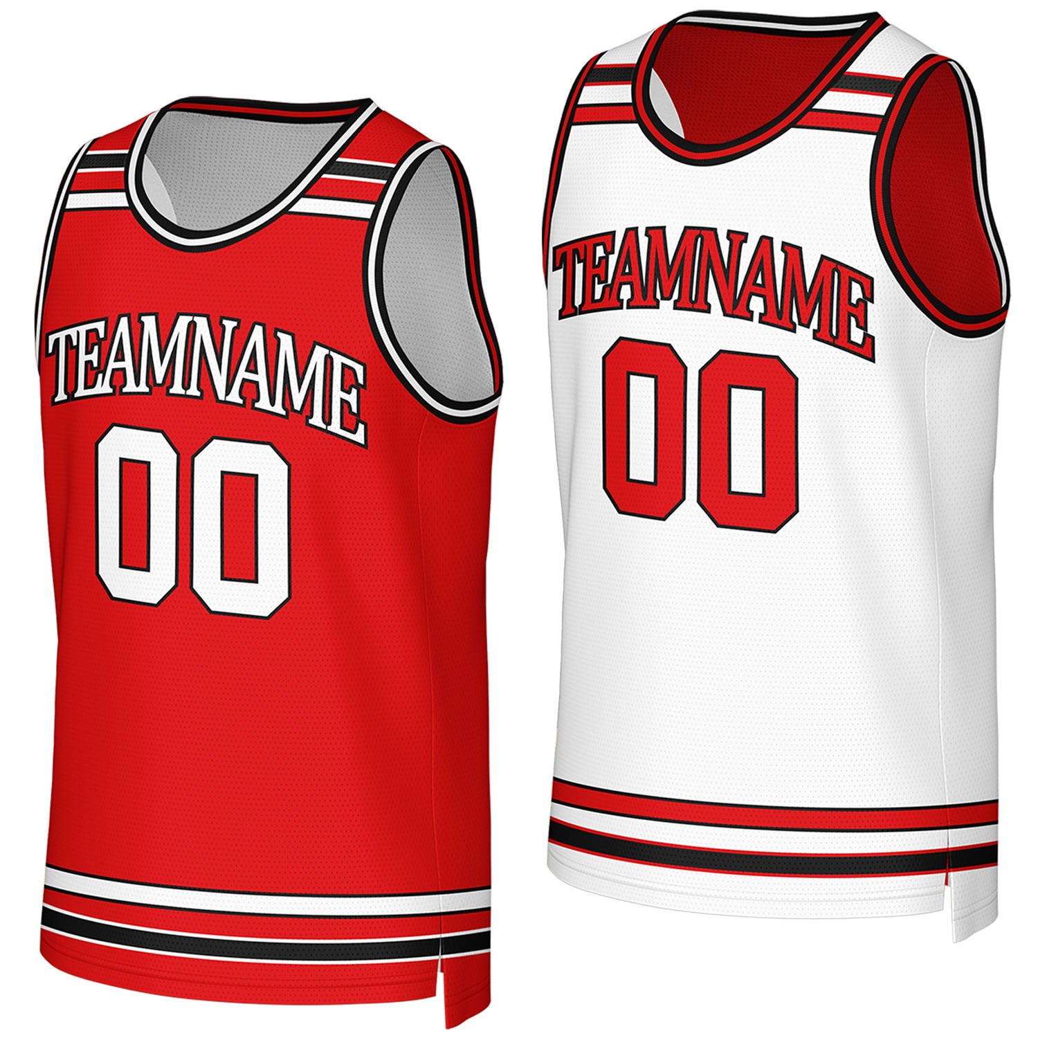 custom boys basketball team jerseys red white reversible by Vosoli, Personalized team name, number & logo.